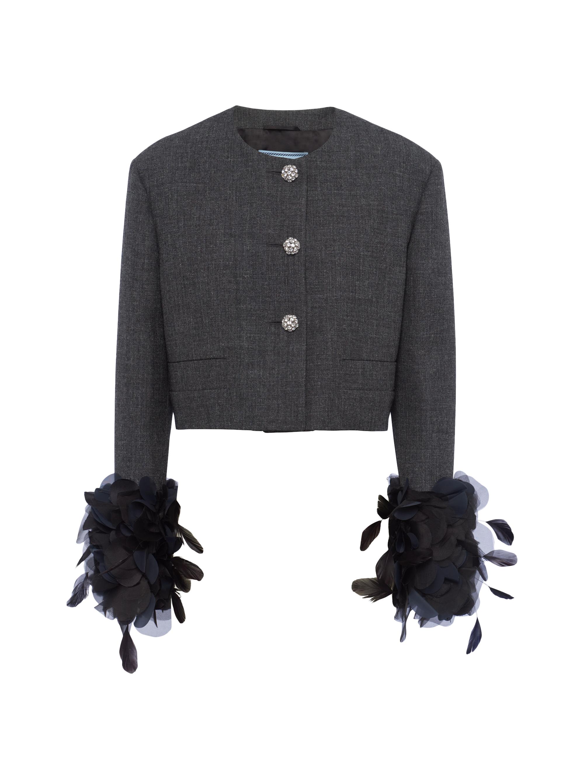 Prada Women's Feather-Trimmed Single-Breasted Wool Jacket - Grey