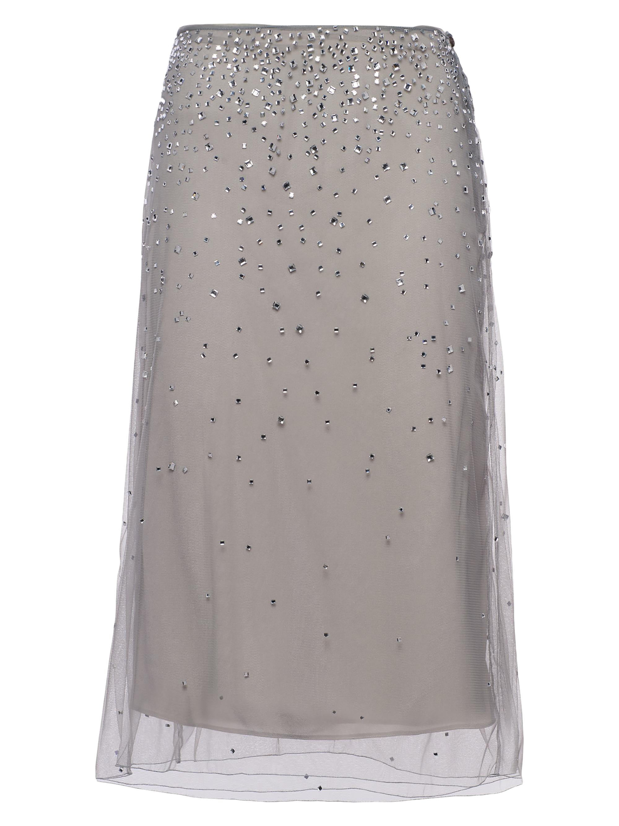 Prada Women's Crystal-Studded Tulle Midi-Skirt - Grey