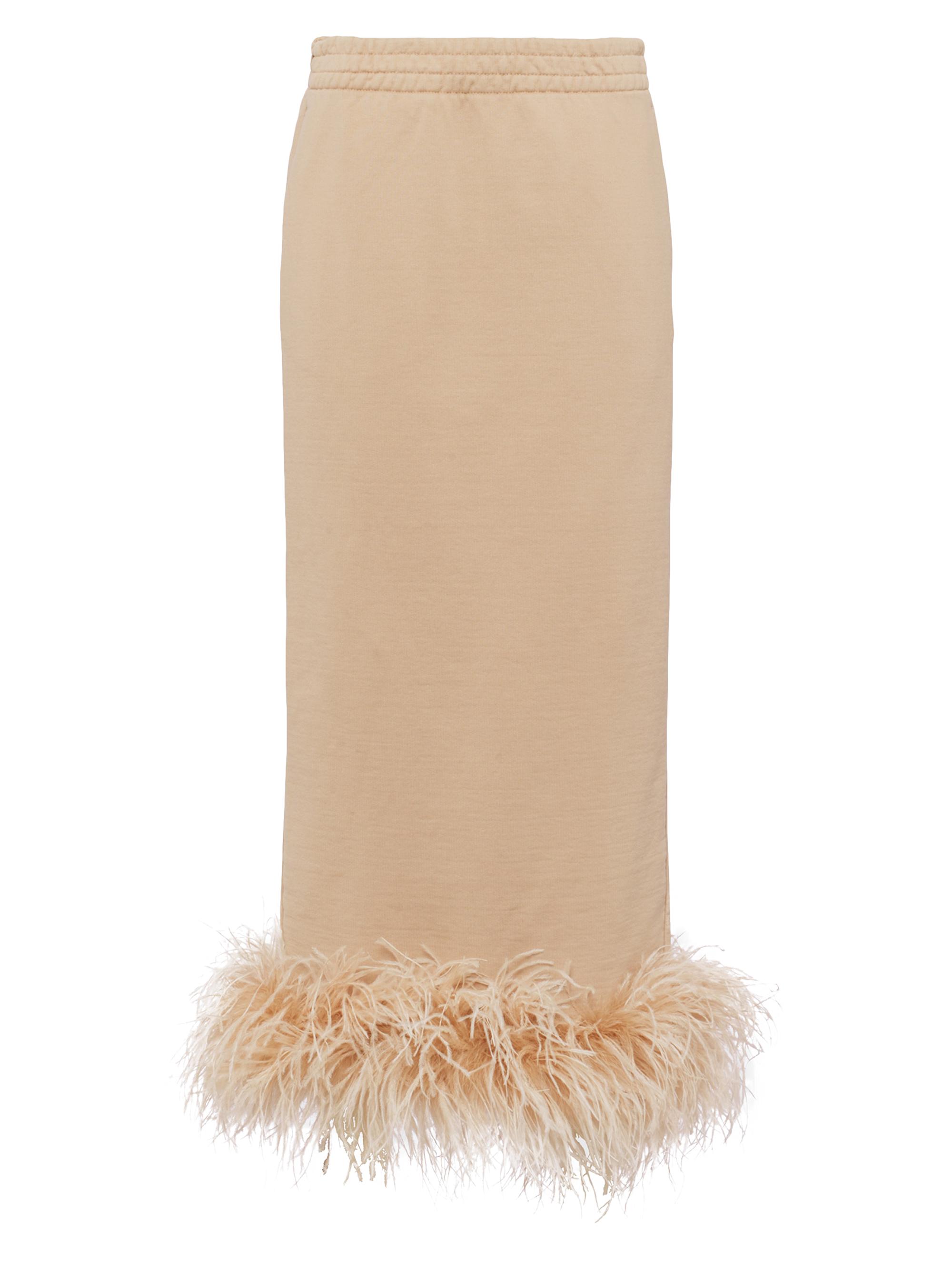 Prada Women's Cotton Fleece Skirt With Feather Trim - Beige