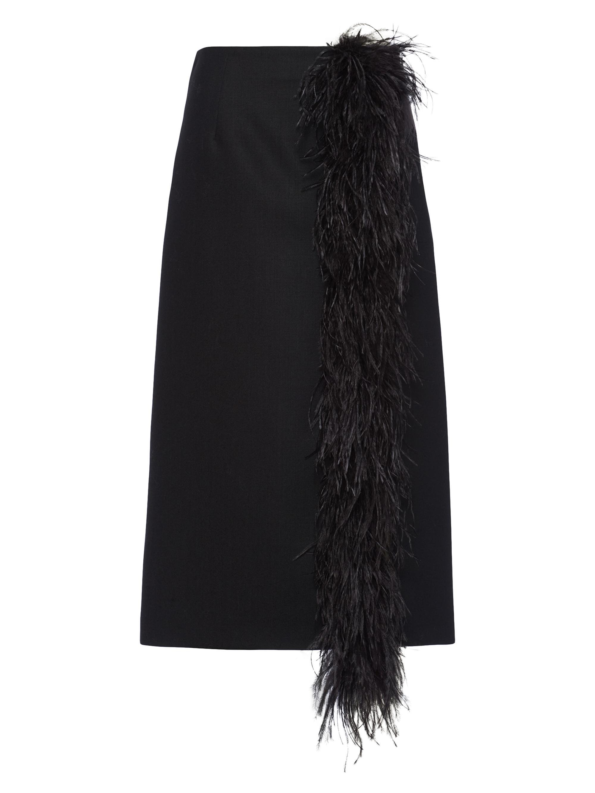 Prada Women's Feather-Trimmed Wool Midi-Skirt - Black