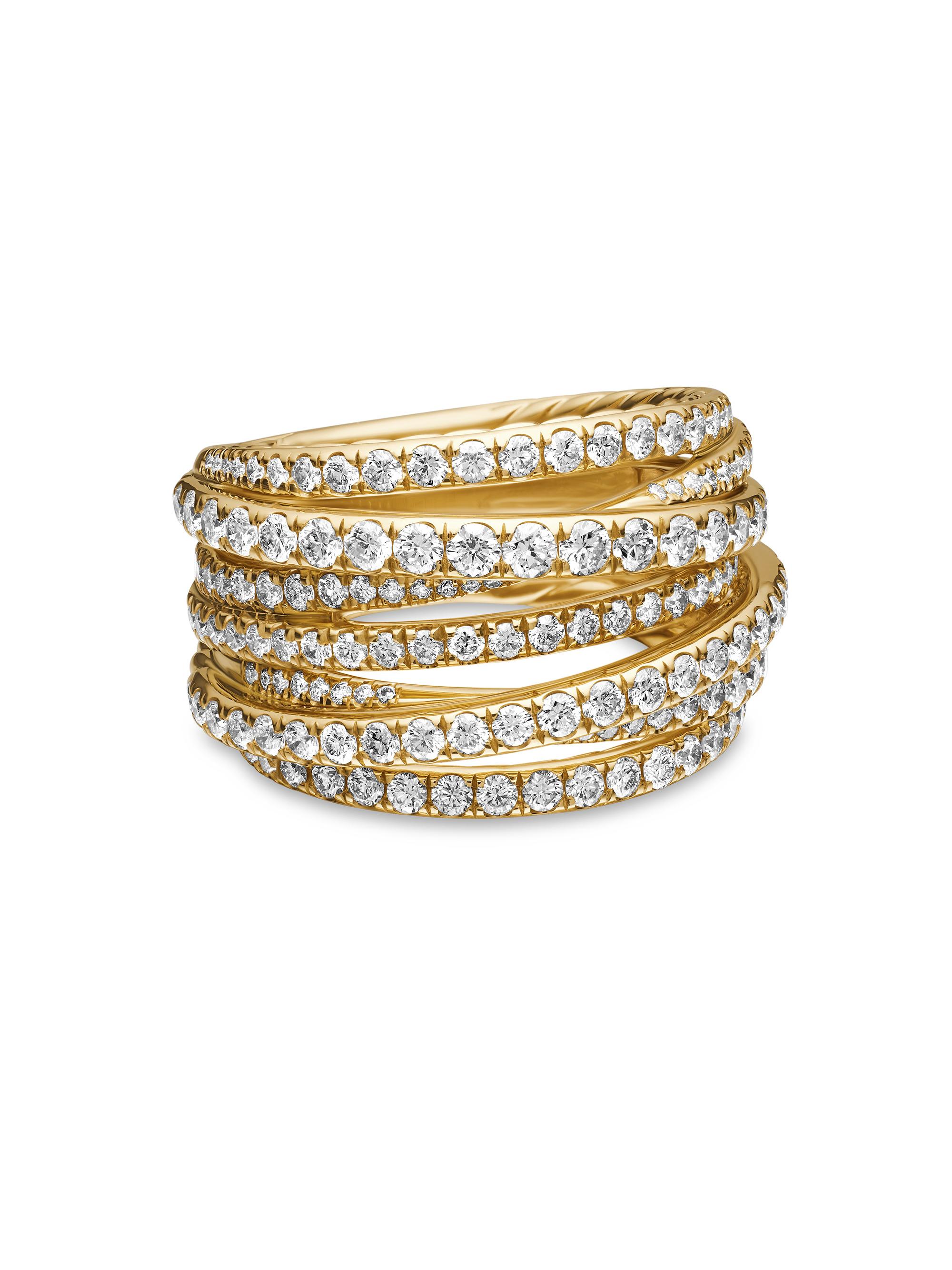 David Yurman Women's Pavé Crossover Ring in 18K Yellow Gold - Diamond