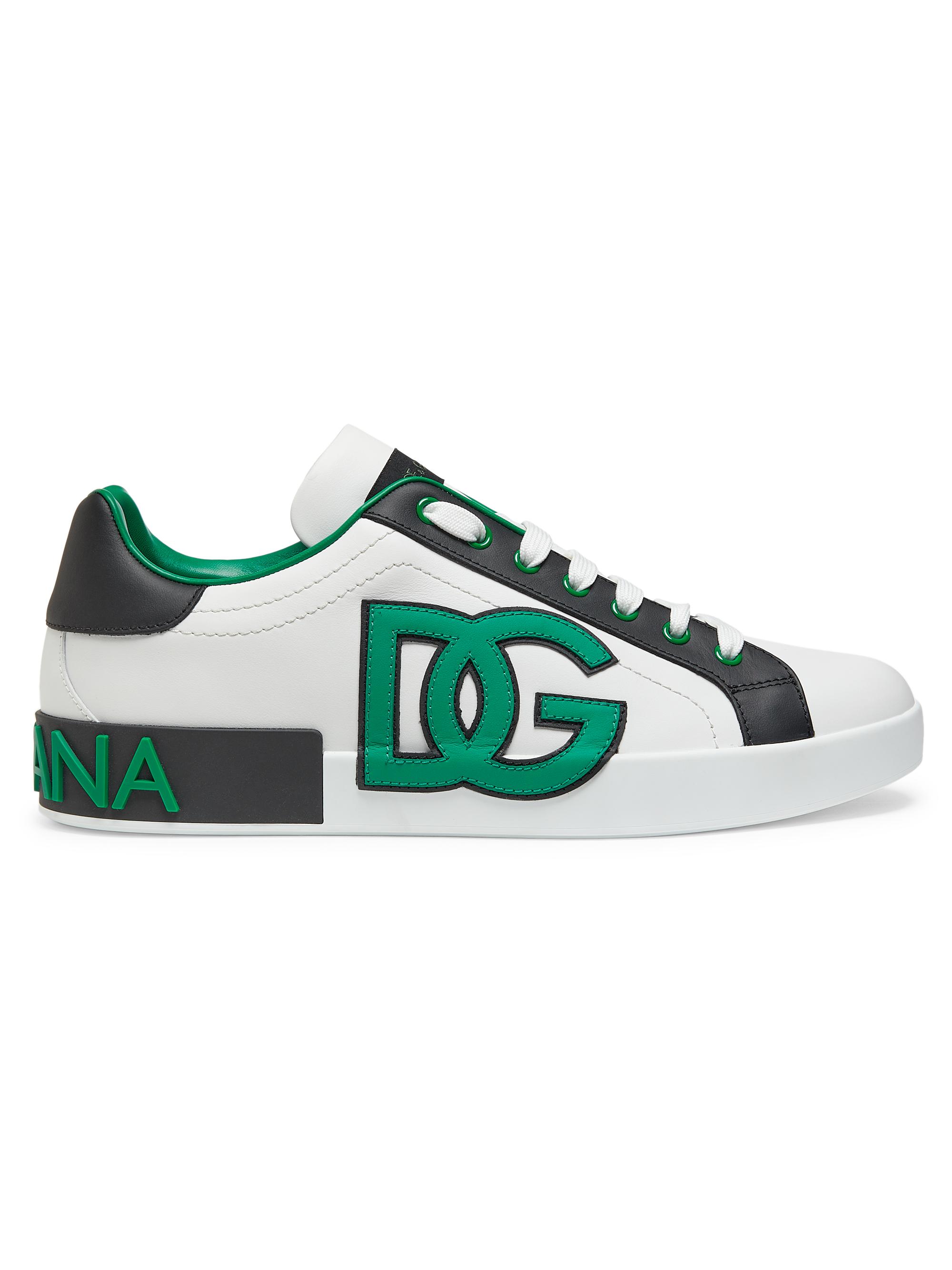 Dolce & Gabbana Men's Portofino Logo Leather Lace-Up Sneakers - Black Green