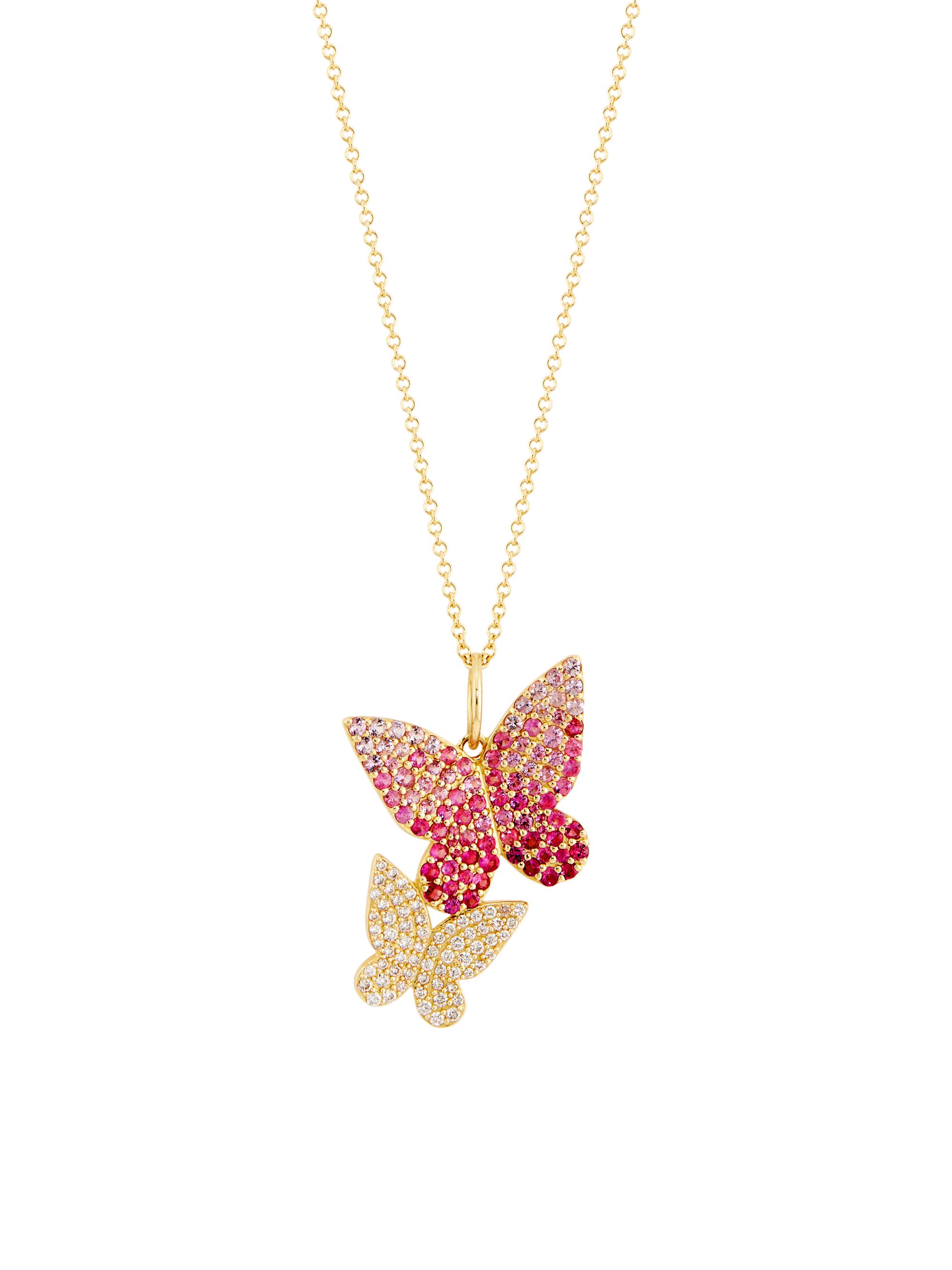 Nina Gilin Women's 14K Yellow Gold, Pink Sapphire & 0.36 TCW Diamond Butterfly Pendant Necklace - Yellow Gold