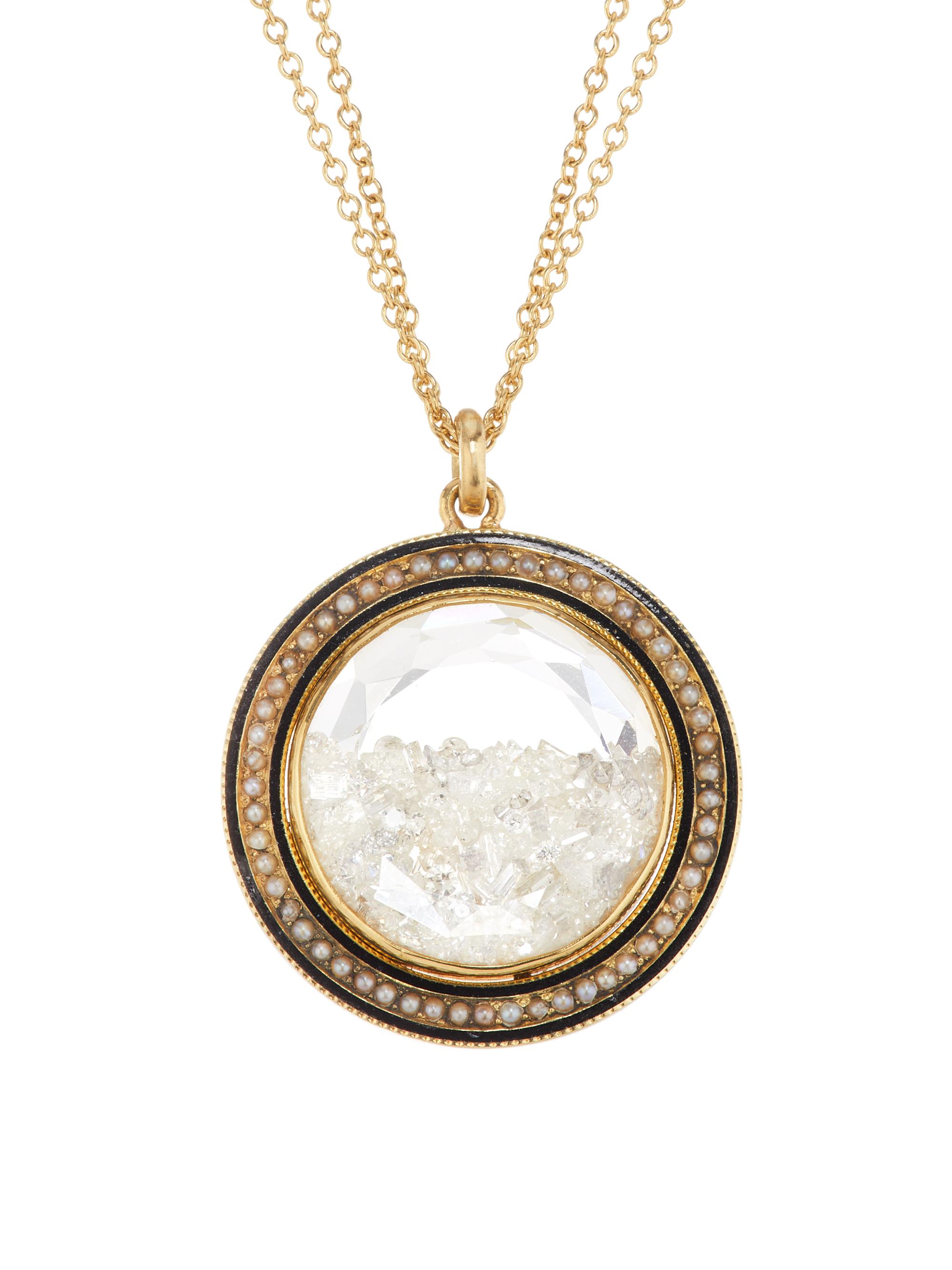 Renee Lewis Women's 18K Yellow Gold, Enamel, Pearl & 1.79 TCW Diamond Shake Necklace - Yellow Gold