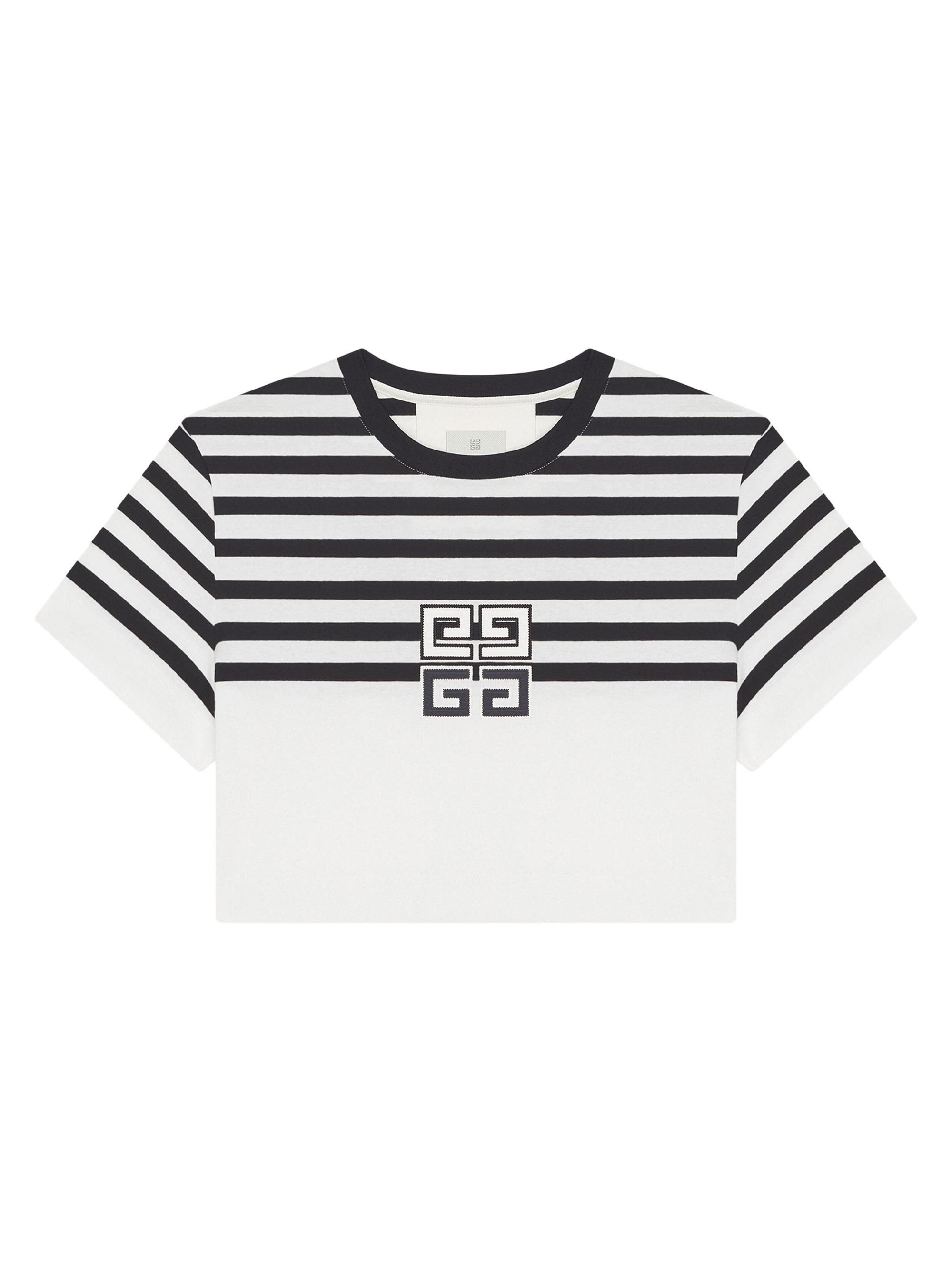 Givenchy Women's 4G Cropped T-Shirt In Cotton With Stripes - White Black