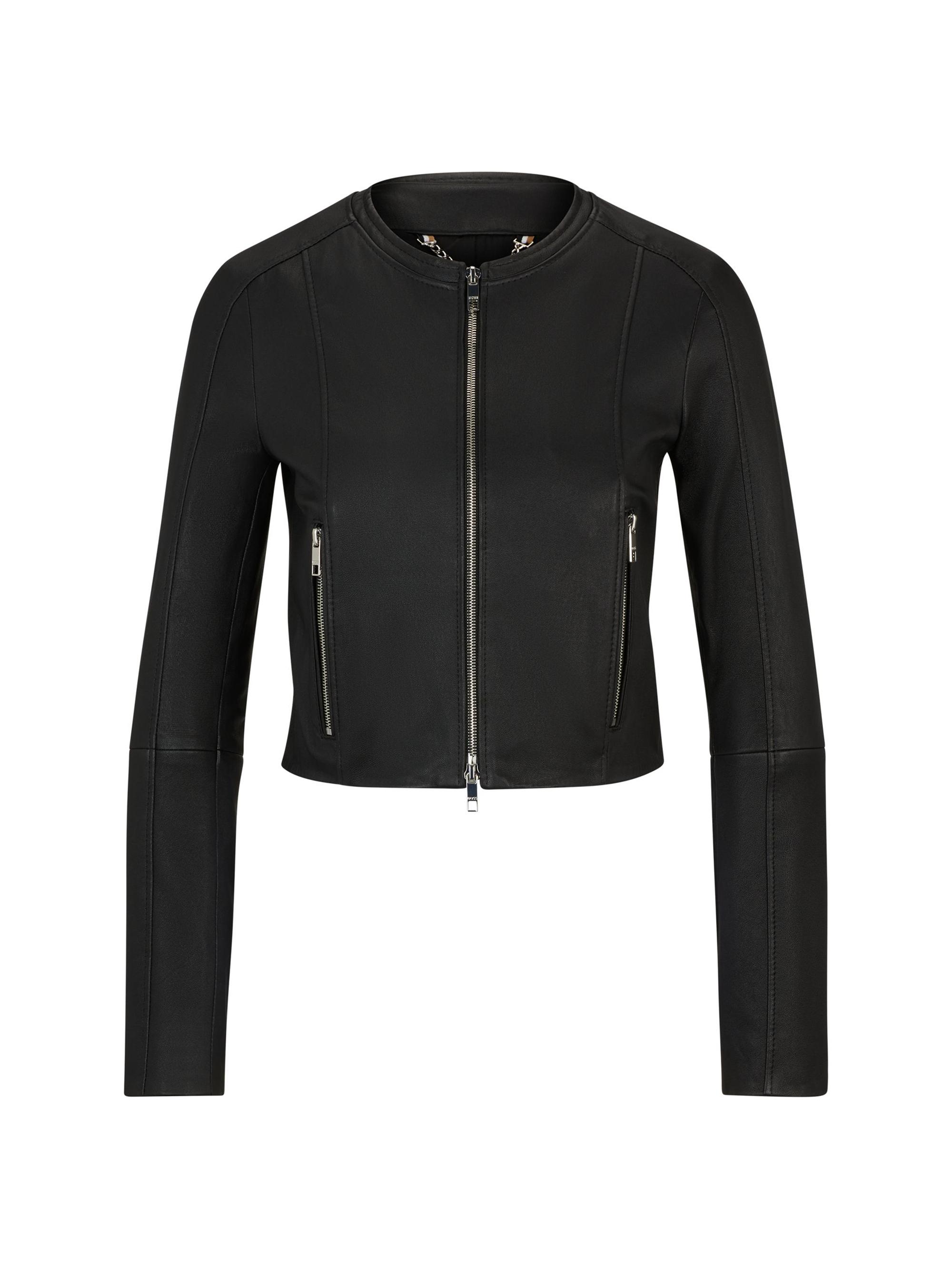 BOSS Women's Collarless Slim-Fit Jacket In Rich Leather - Black
