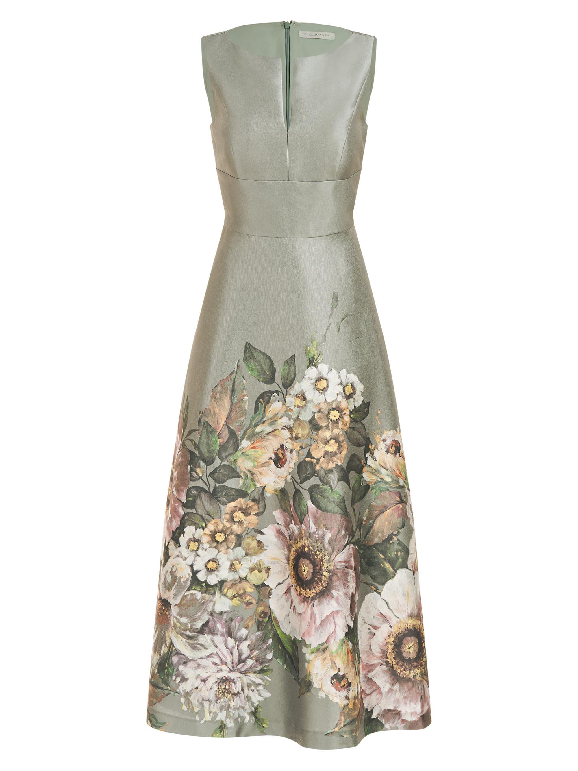 Kay Unger Women's Marlene Organza Floral Midi-Dress - Sage Gray