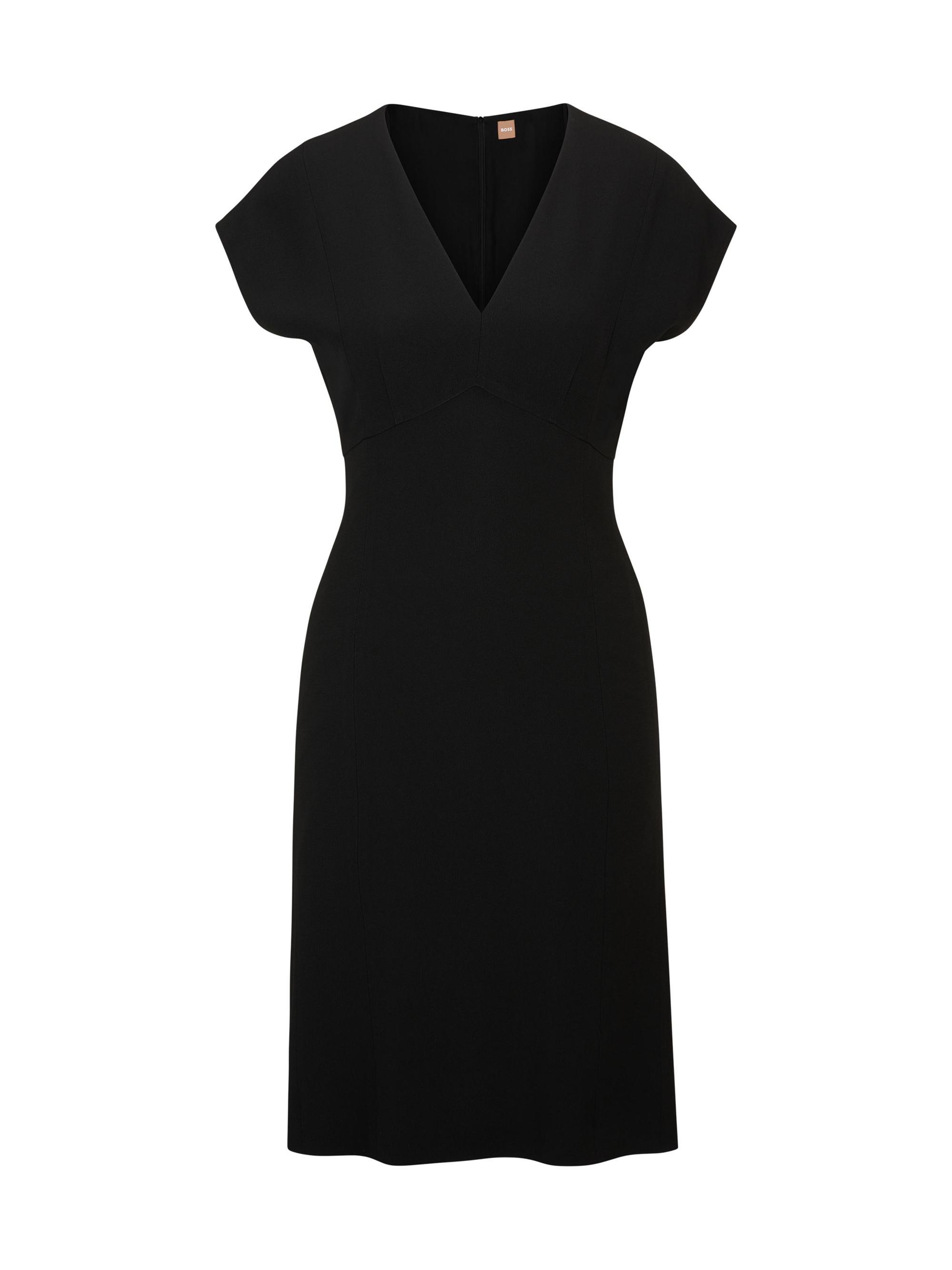 BOSS Women's Slim-Fit V-Neck Dress with Cap Sleeves - Black