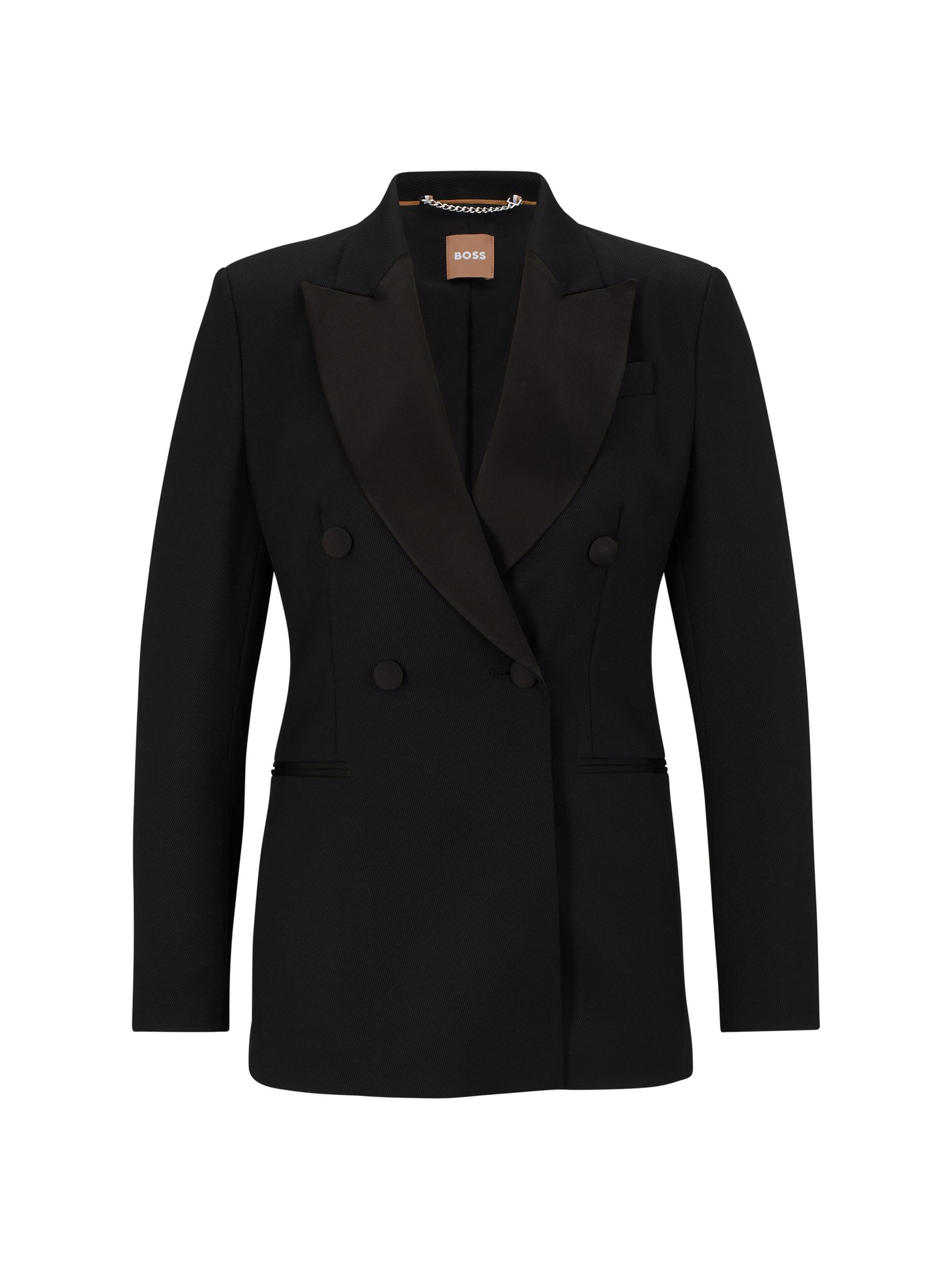 BOSS Women's Slim-Fit Tuxedo Jacket in Wool-Blend Twill - Black