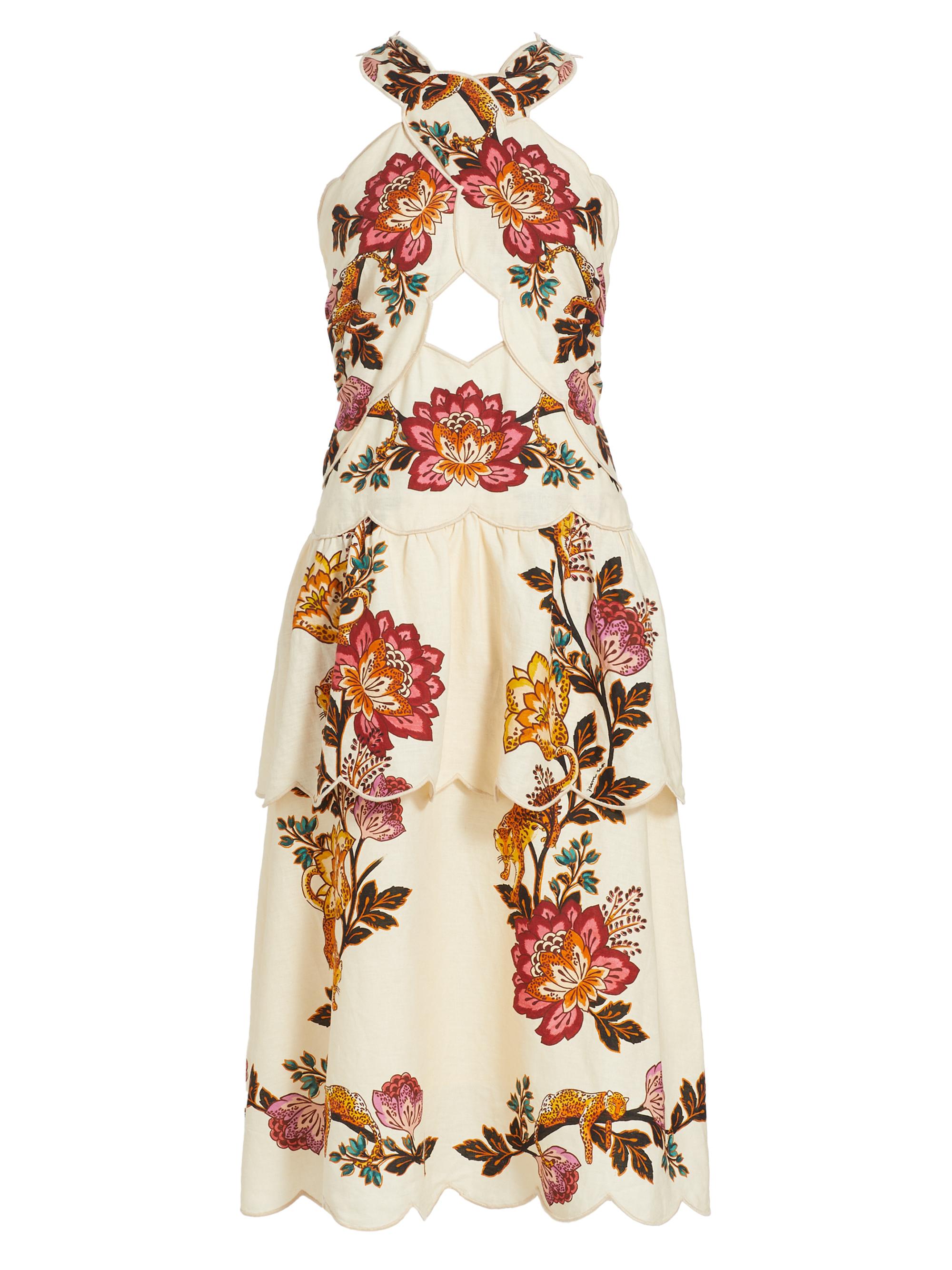 Farm Rio Women's Linen-Blend Cut-Out Midi-Dress - Sand