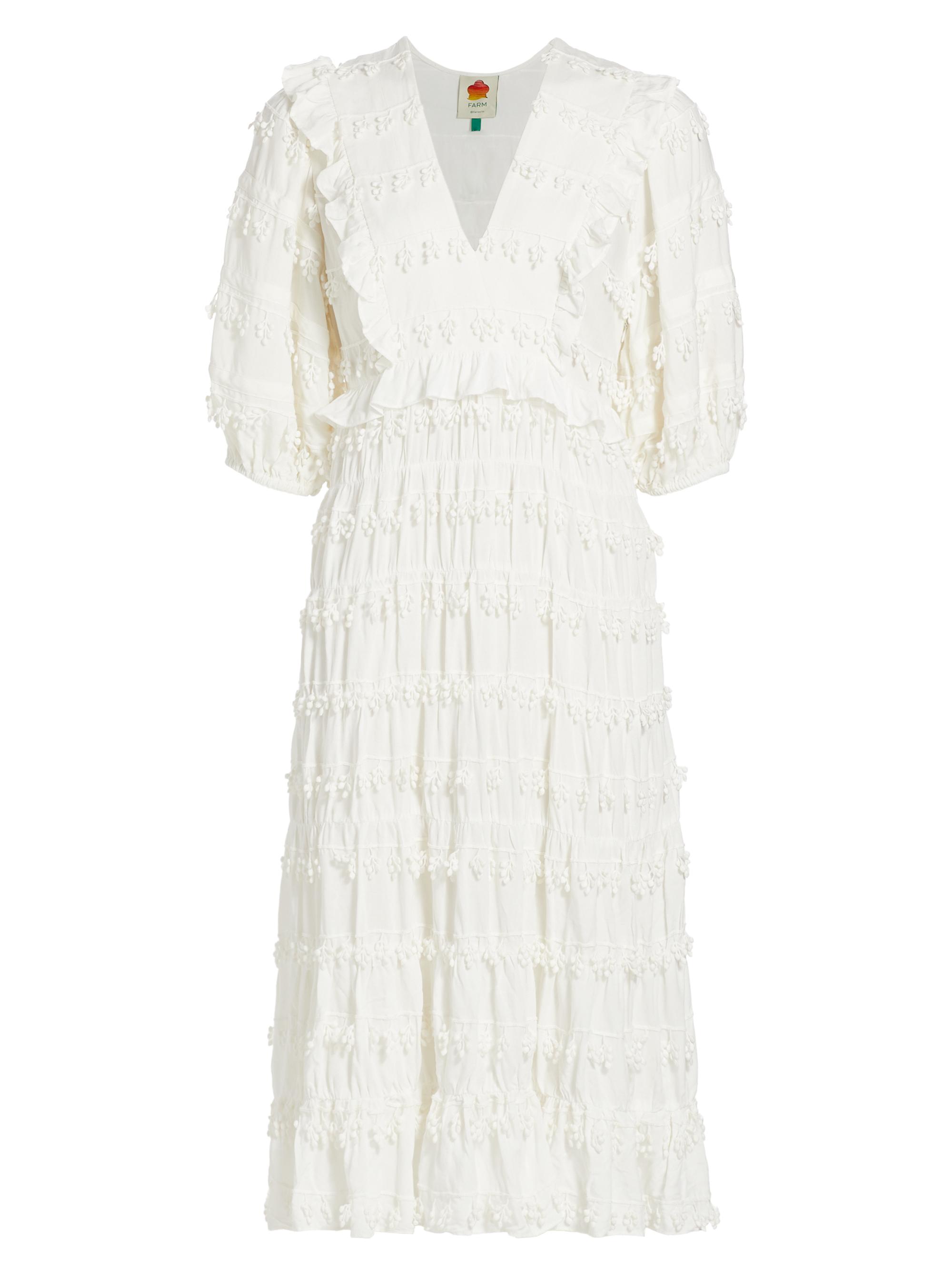 Farm Rio Women's Tiered Puff-Sleeve Midi-Dress - Off White