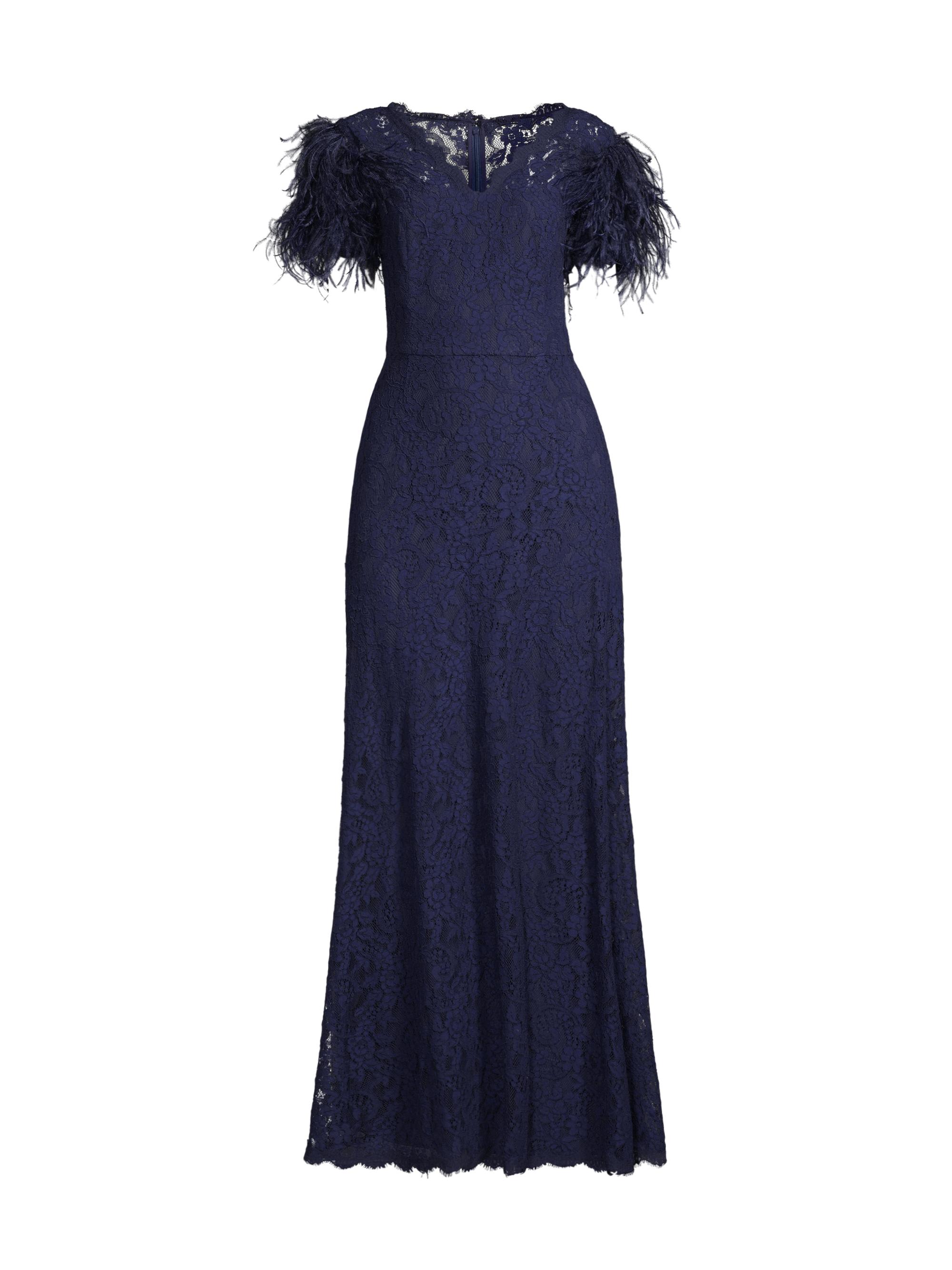 Shani Women's Lace & Feather V-Neck Gown - Navy