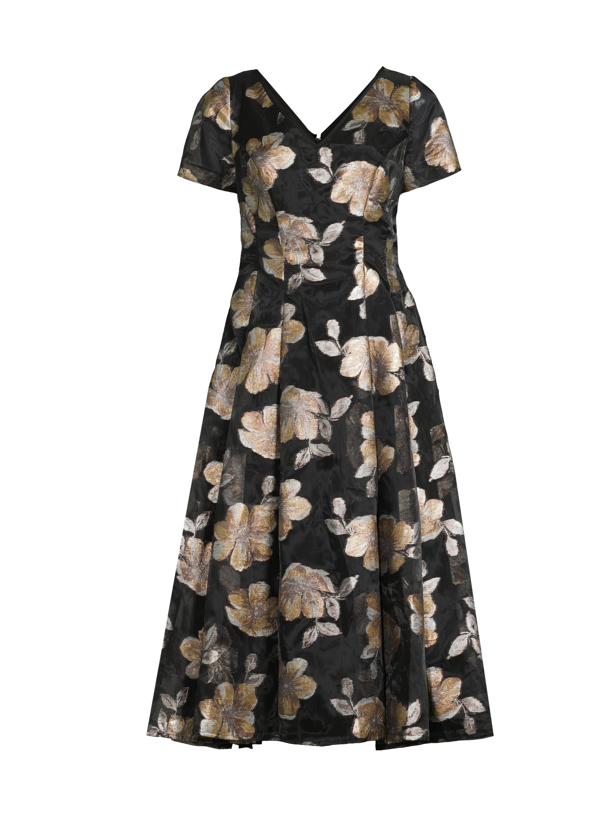 Shani Women's Jacquard Organza V-Neck Midi-Dress - Black Gold