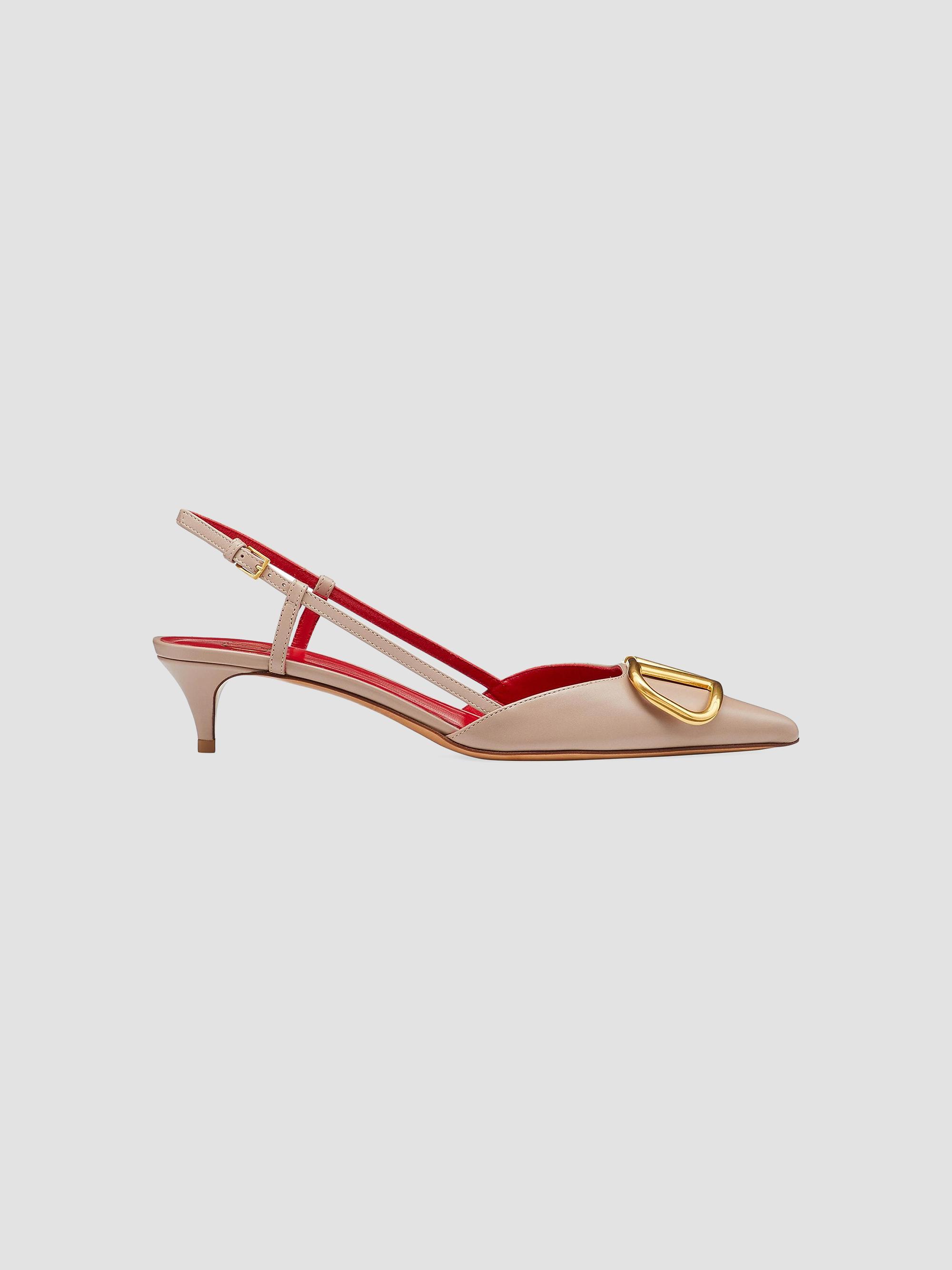 Valentino Garavani Women's VLogo Signature Calfskin Slingback Pumps 40MM - Poudre | Thumbnail 7