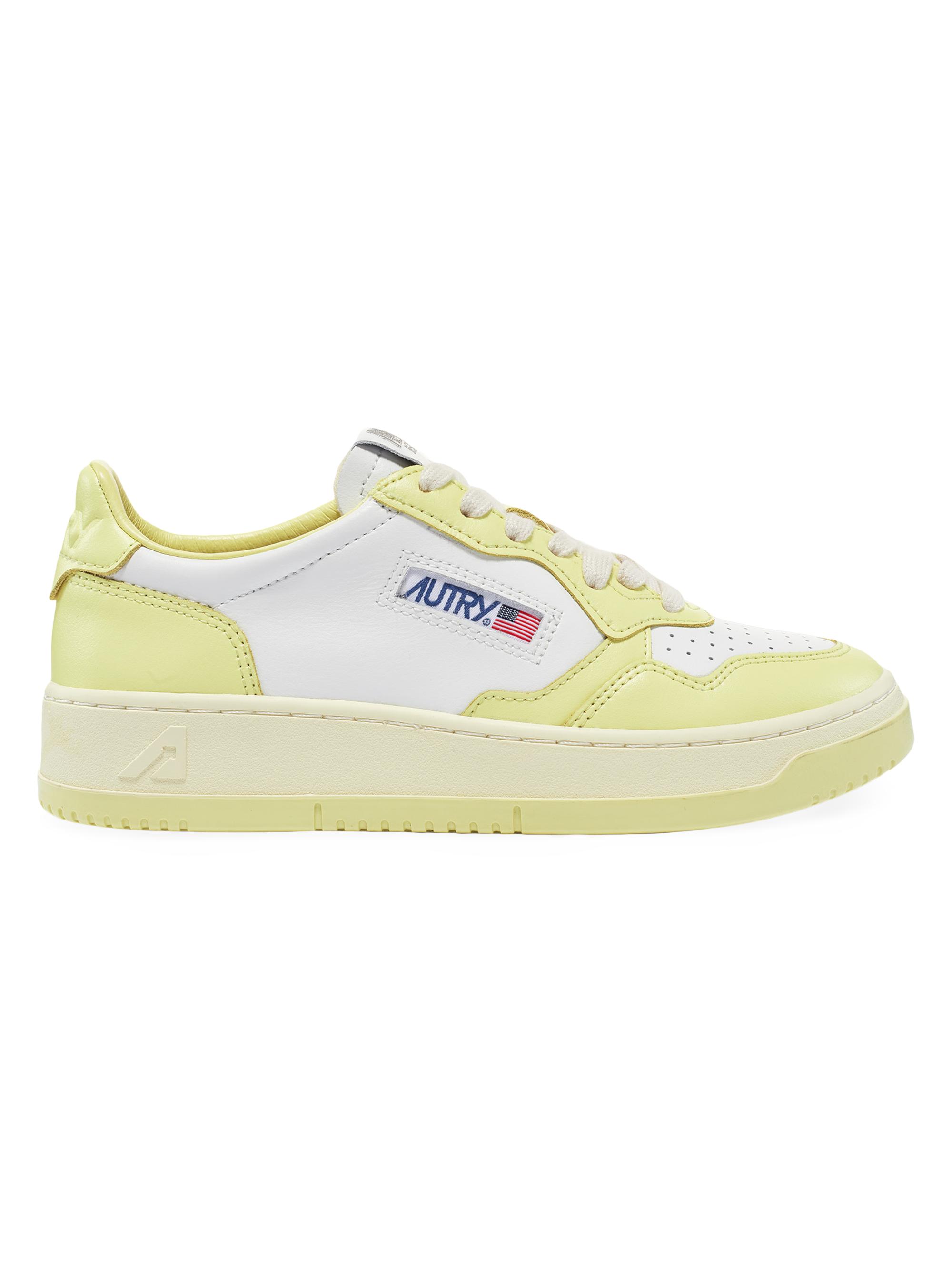 Autry Women's Medalist Leather Low-Top Sneakers - White Lime Yellow