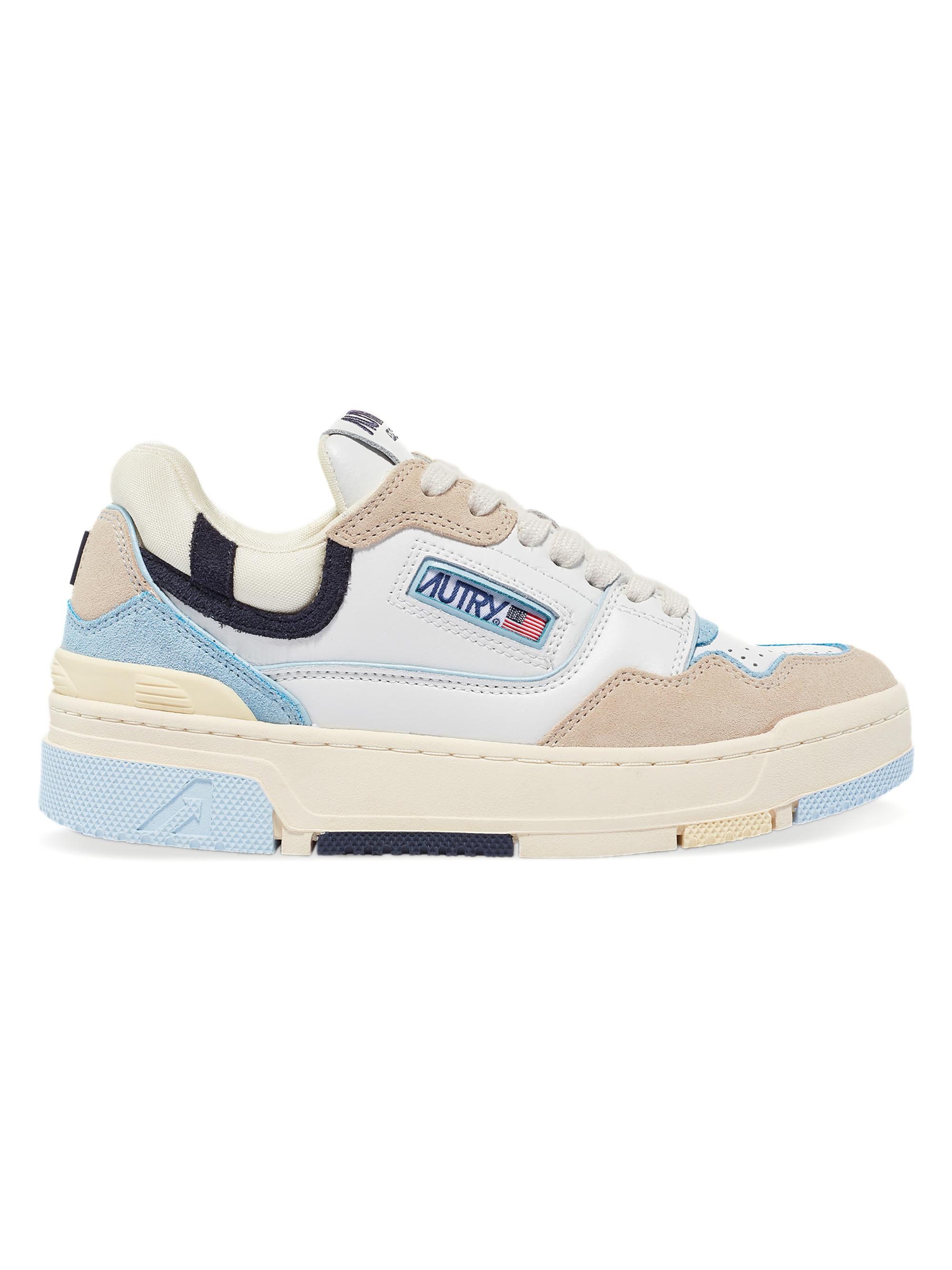 Autry Women's CLC Leather & Mesh Low-Top Sneakers - White Blue Sand