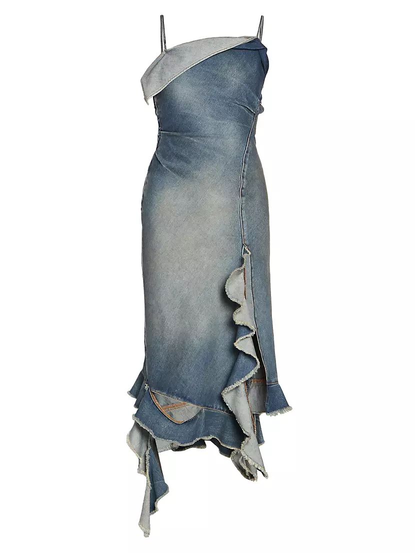 Delouise Denim Asymmetric Midi-Dress