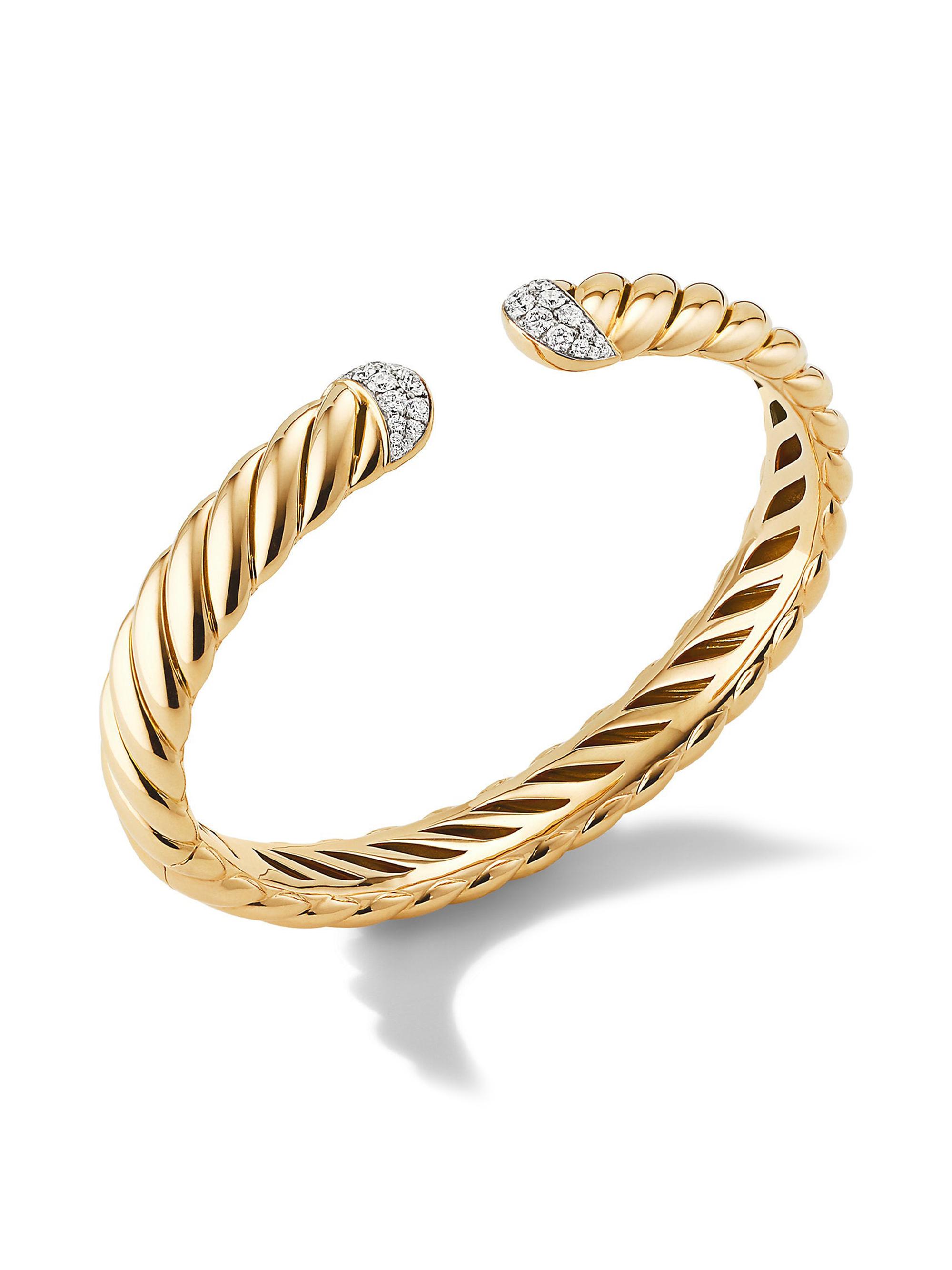 David Yurman Women's Sculpted Cable Cuff Bracelet in 18K Yellow Gold - Diamond