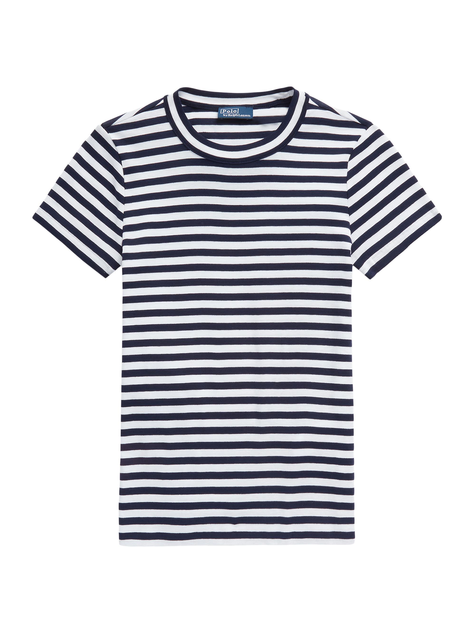 Polo Ralph Lauren Women's Stripe Rib-Knit Cotton T-Shirt - Cruise Navy White