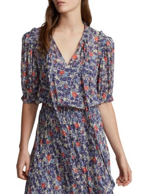 Polo Ralph Lauren floral-print pleated midi dress - Blue