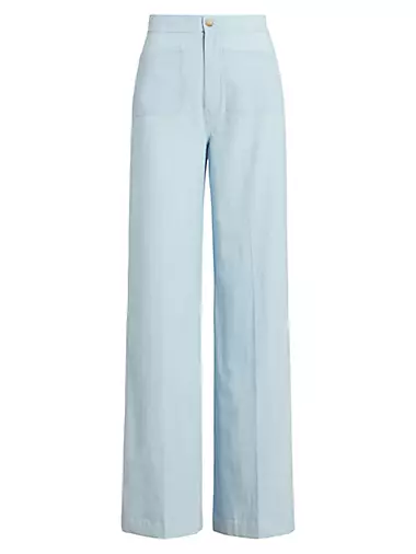 Buy Polo Ralph Lauren Women Natural Silk-Linen Wide-Leg Pant