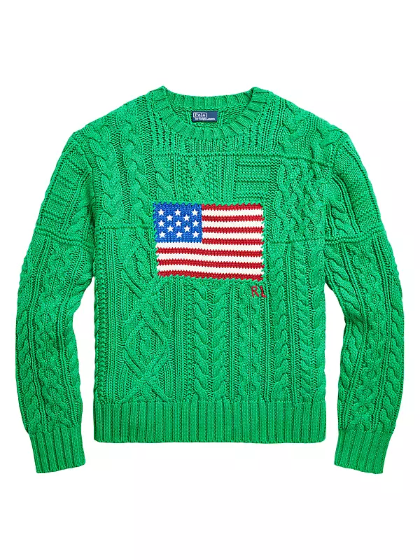 Polo Ralph Lauren Women's Oversized Flag Cotton Sweater Stem Green