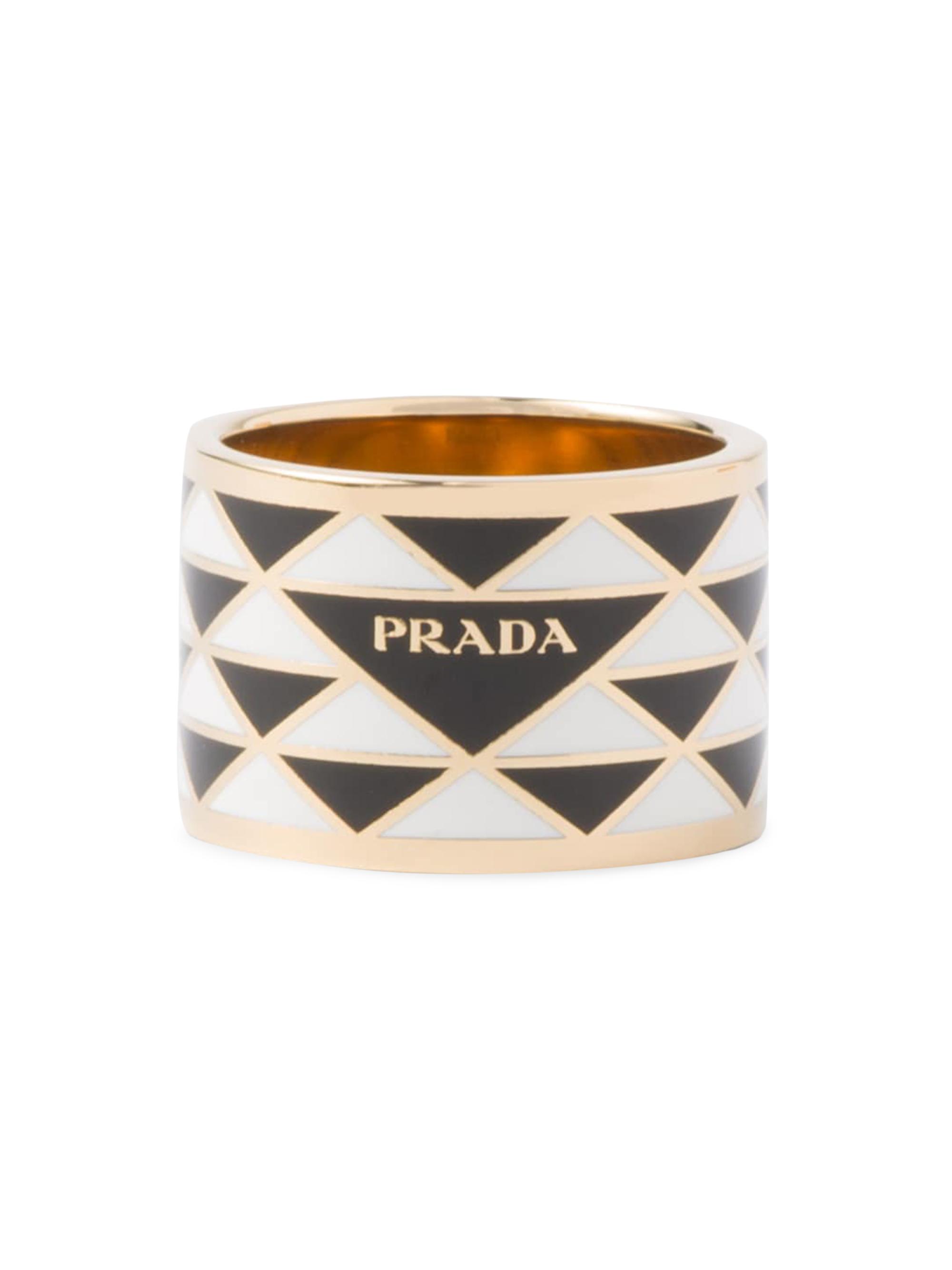 Prada Women's Enameled Metal Ring - Black White