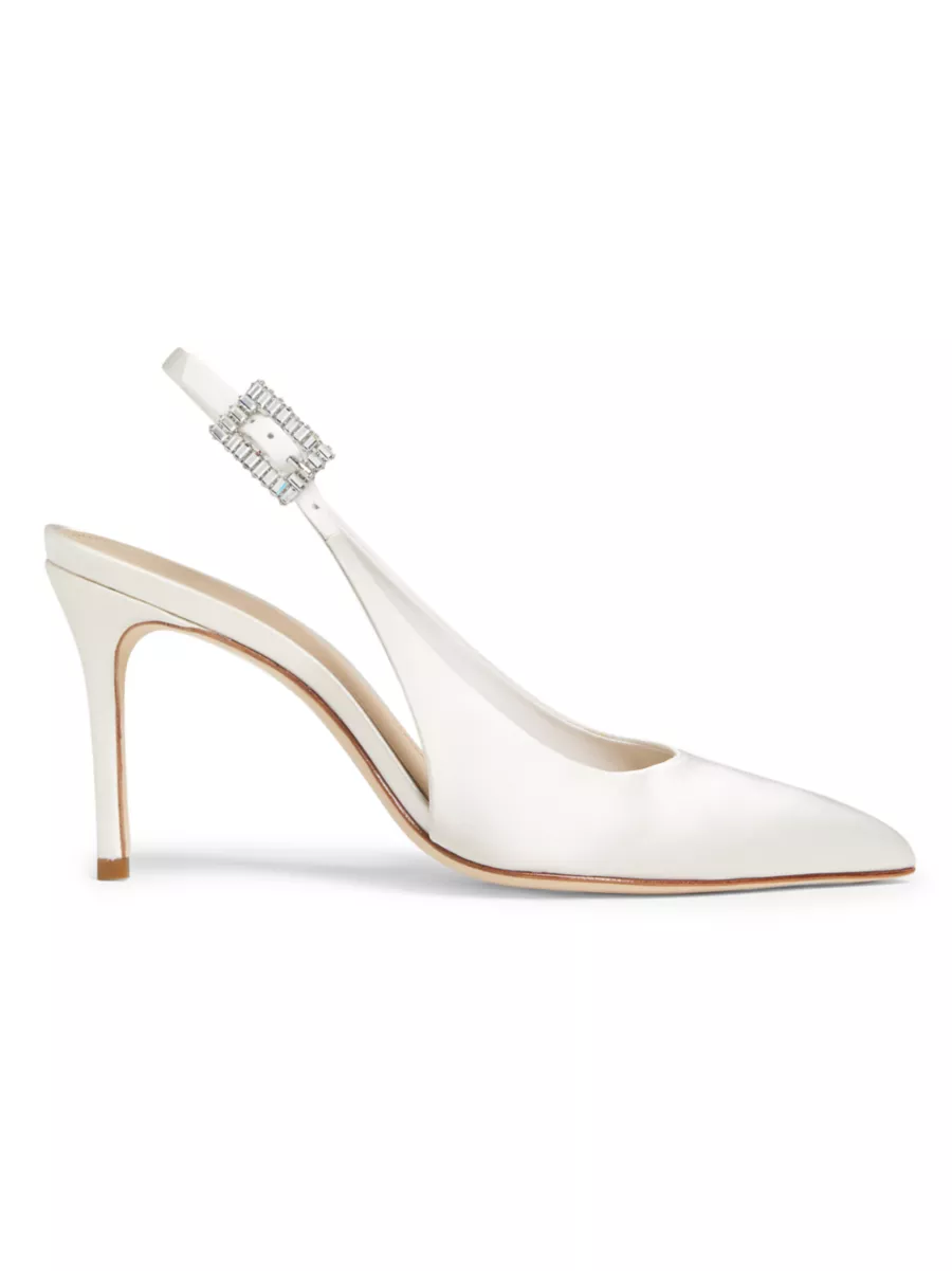 Shop Saks Fifth Avenue 85MM Crystal-Buckle Satin Slingback Shop Saks Fifth Avenue 85MM Crystal-Buckle Satin Slingback
