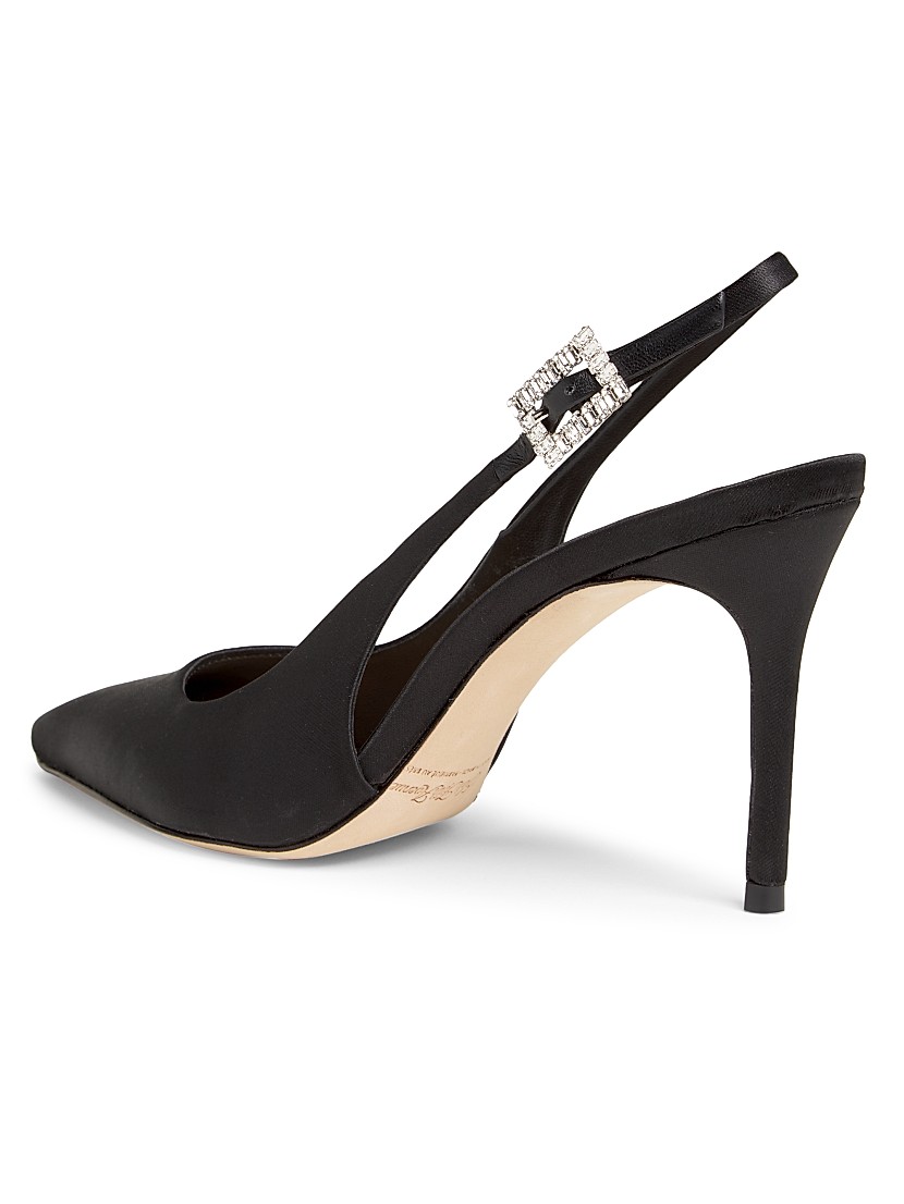 Shop Saks Fifth Avenue 85MM Crystal-Buckle Satin Slingback Shop Saks Fifth Avenue 85MM Crystal-Buckle Satin Slingback