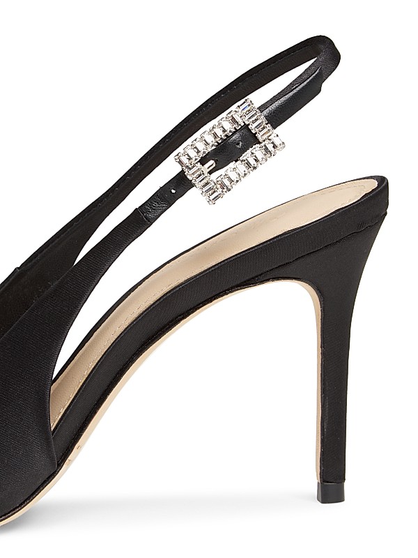 Shop Saks Fifth Avenue 85MM Crystal-Buckle Satin Slingback Shop Saks Fifth Avenue 85MM Crystal-Buckle Satin Slingback
