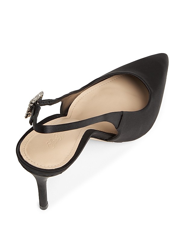 Shop Saks Fifth Avenue 85MM Crystal-Buckle Satin Slingback Shop Saks Fifth Avenue 85MM Crystal-Buckle Satin Slingback