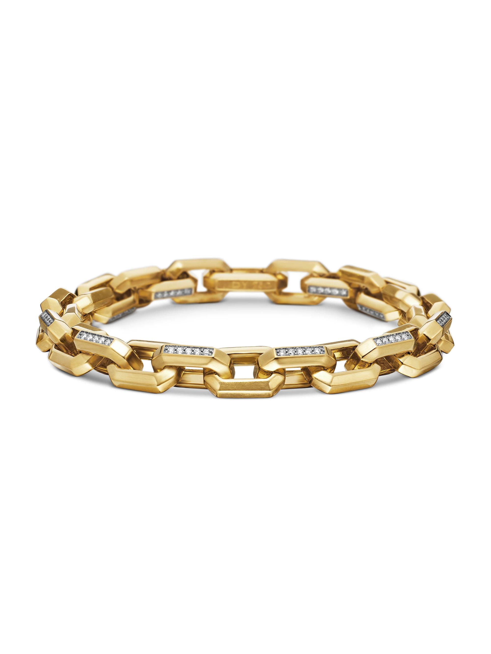 David Yurman Men's Heirloom Chain Link Bracelet in 18K Yellow Gold - Diamond