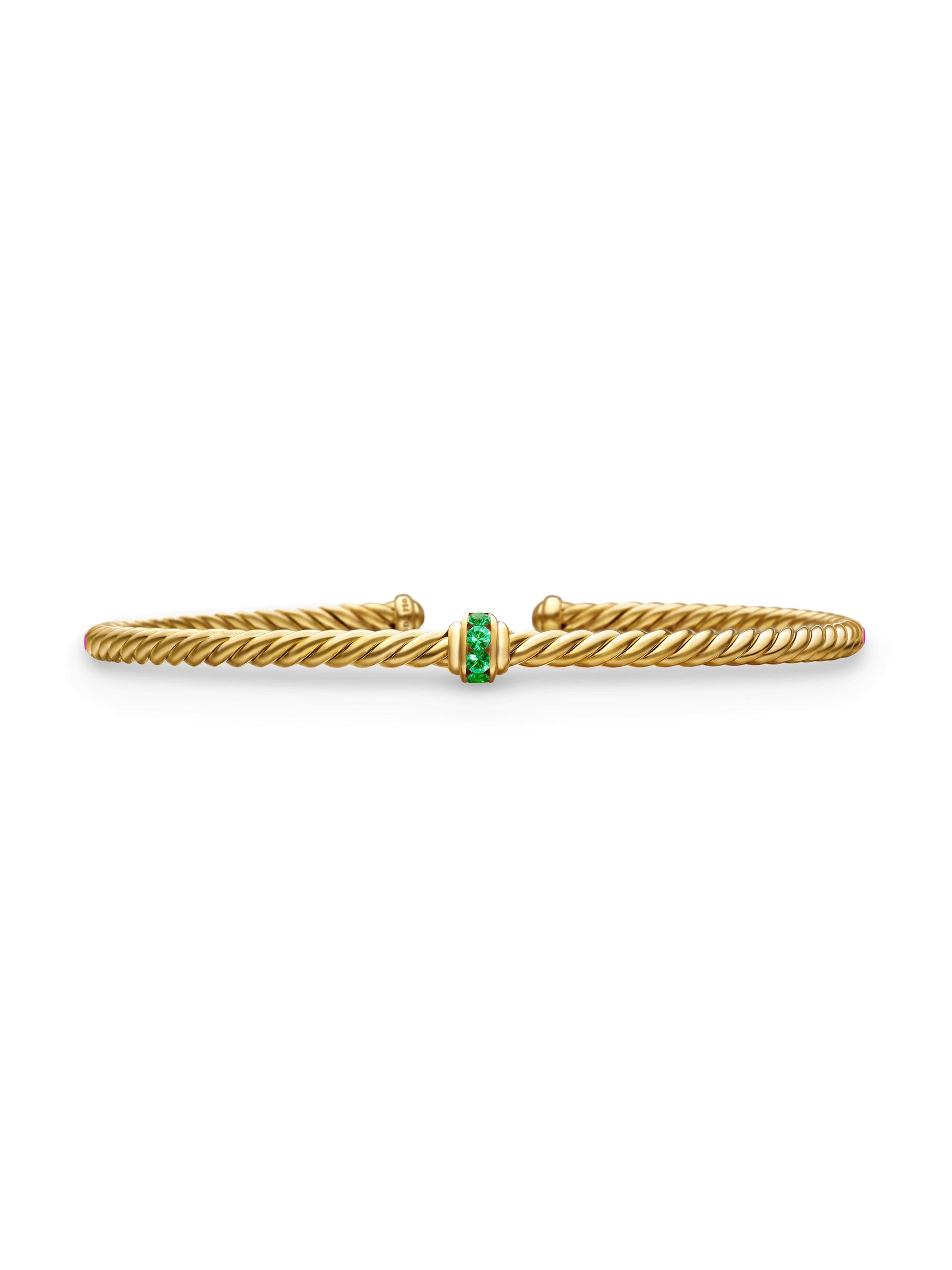 David Yurman Women's Cable Classics Center Station Bracelet in 18K Yellow Gold - Emerald