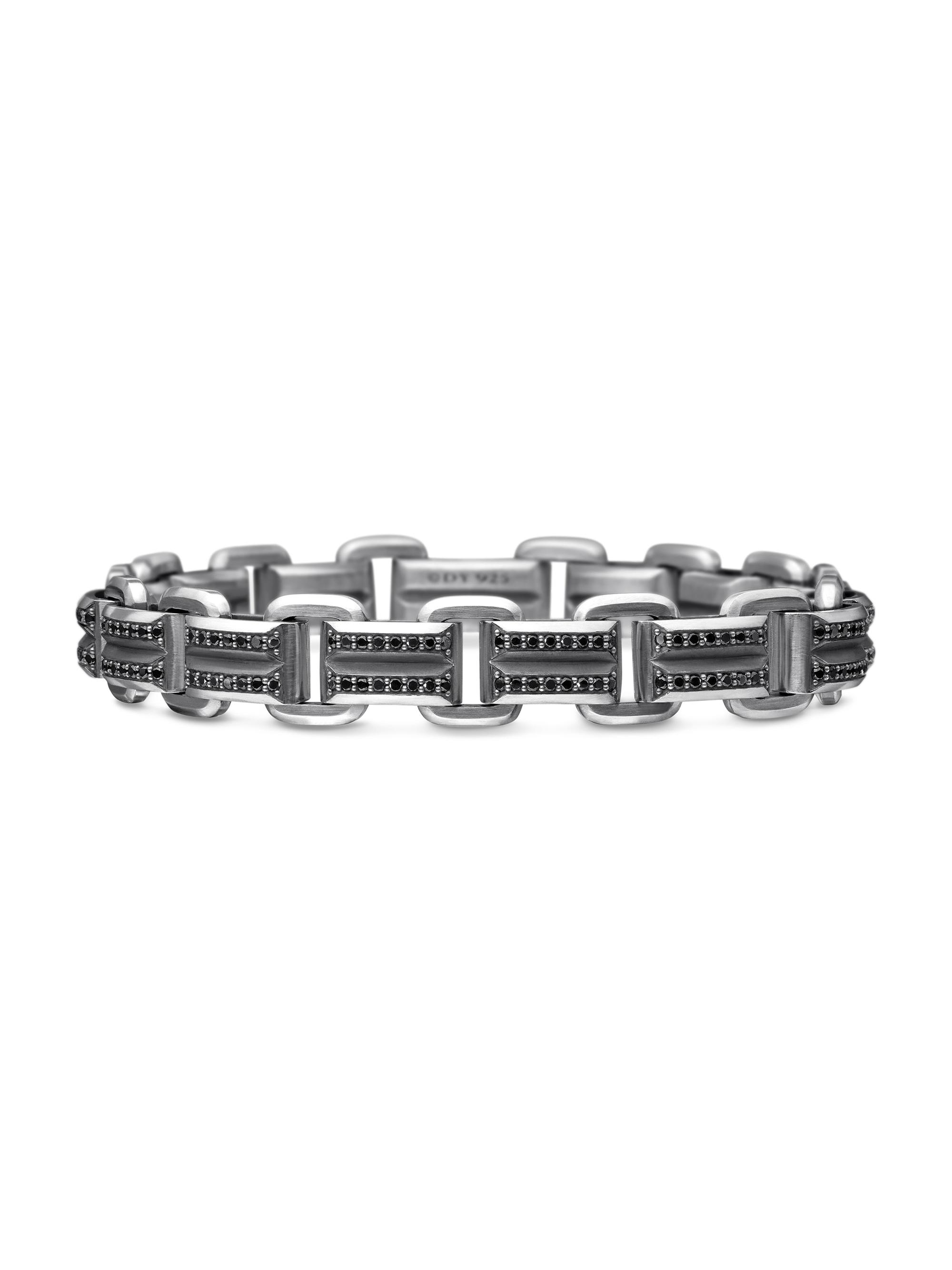David Yurman Men's Deco Beveled Link Bracelet in Sterling Silver - Black Diamond