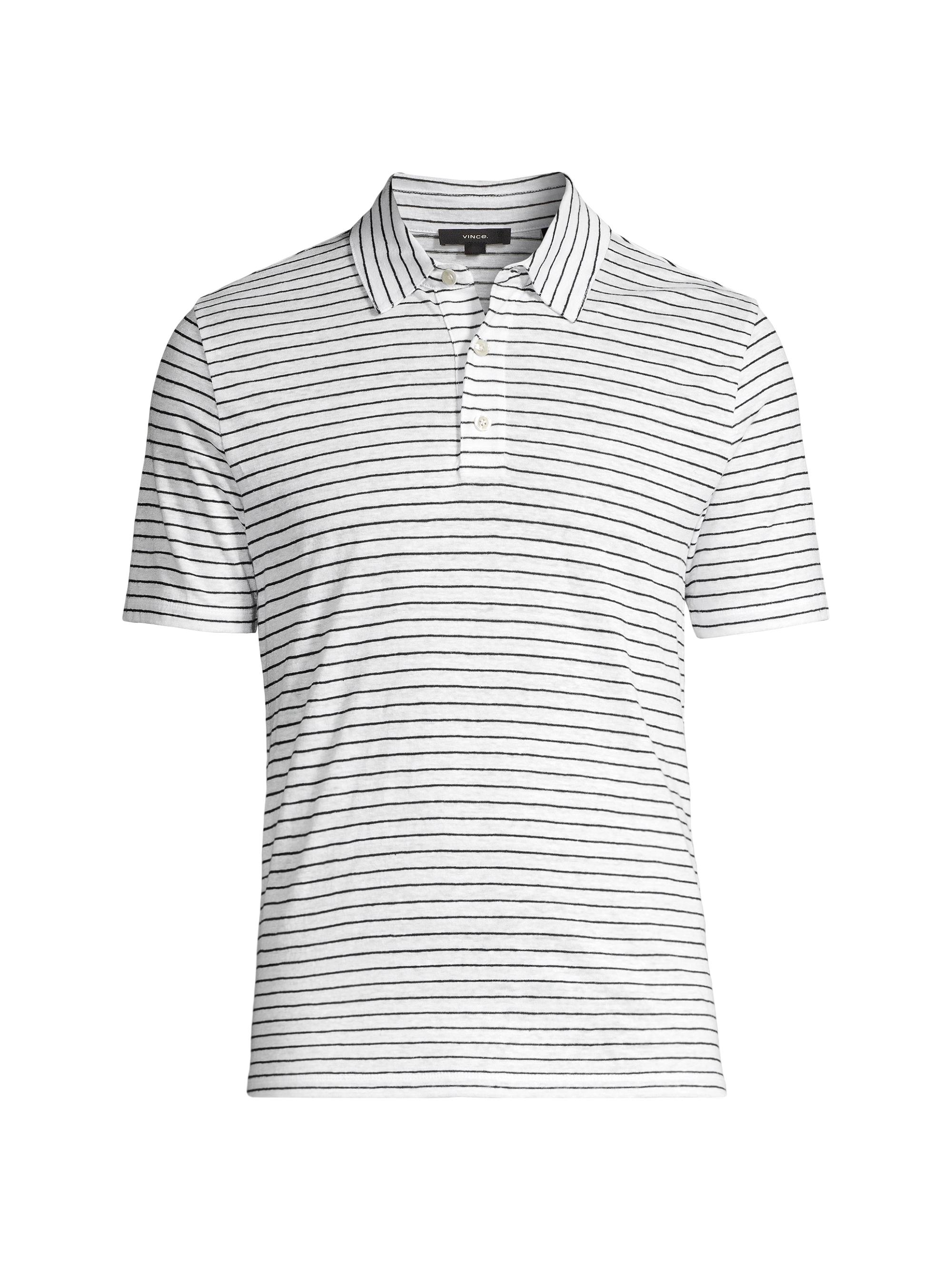 Vince Men's Striped Linen Polo Shirt - Optic White Coastal