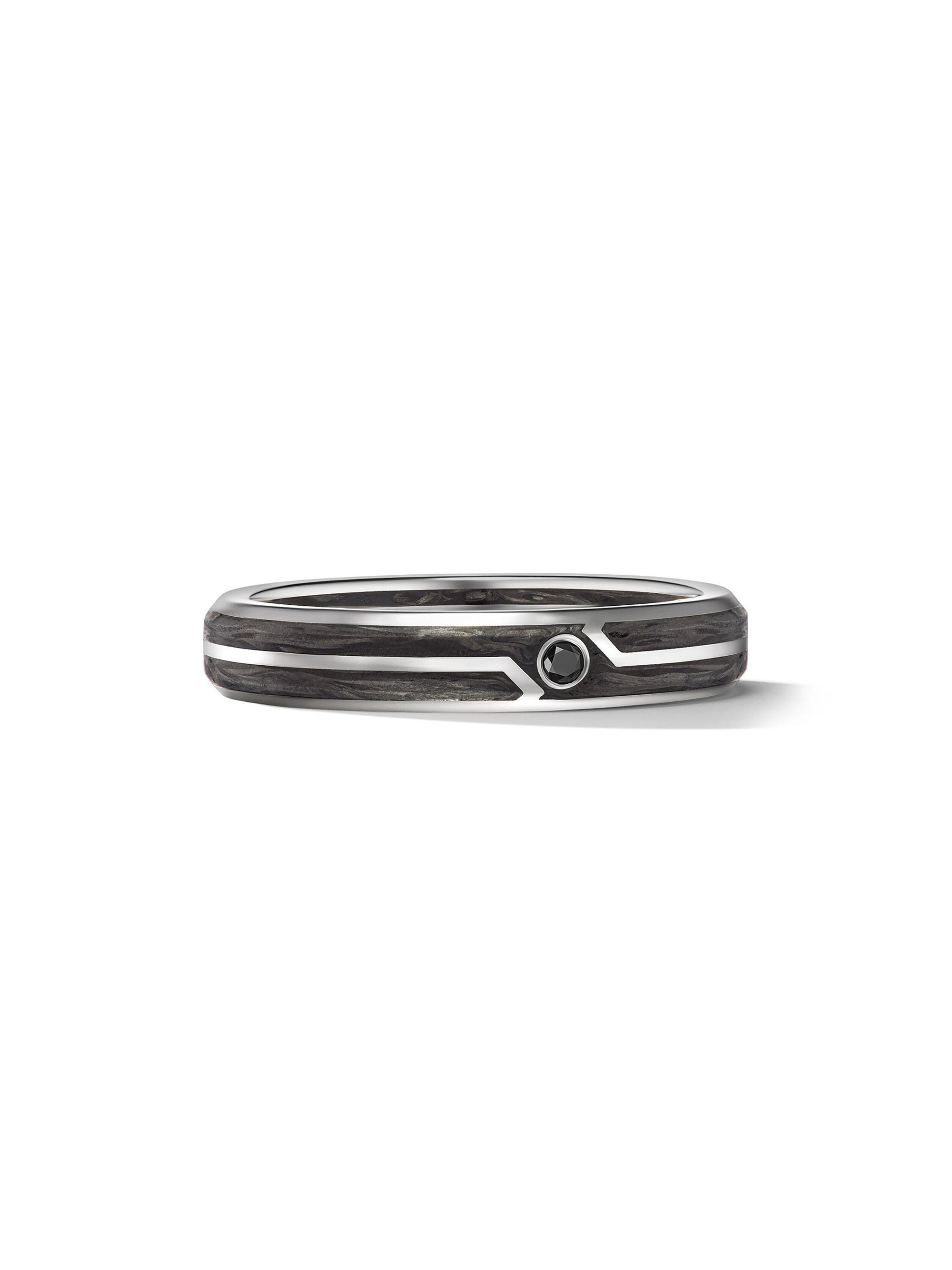David Yurman Men's Forged Carbon Band Ring in 18K White Gold - Black Diamond