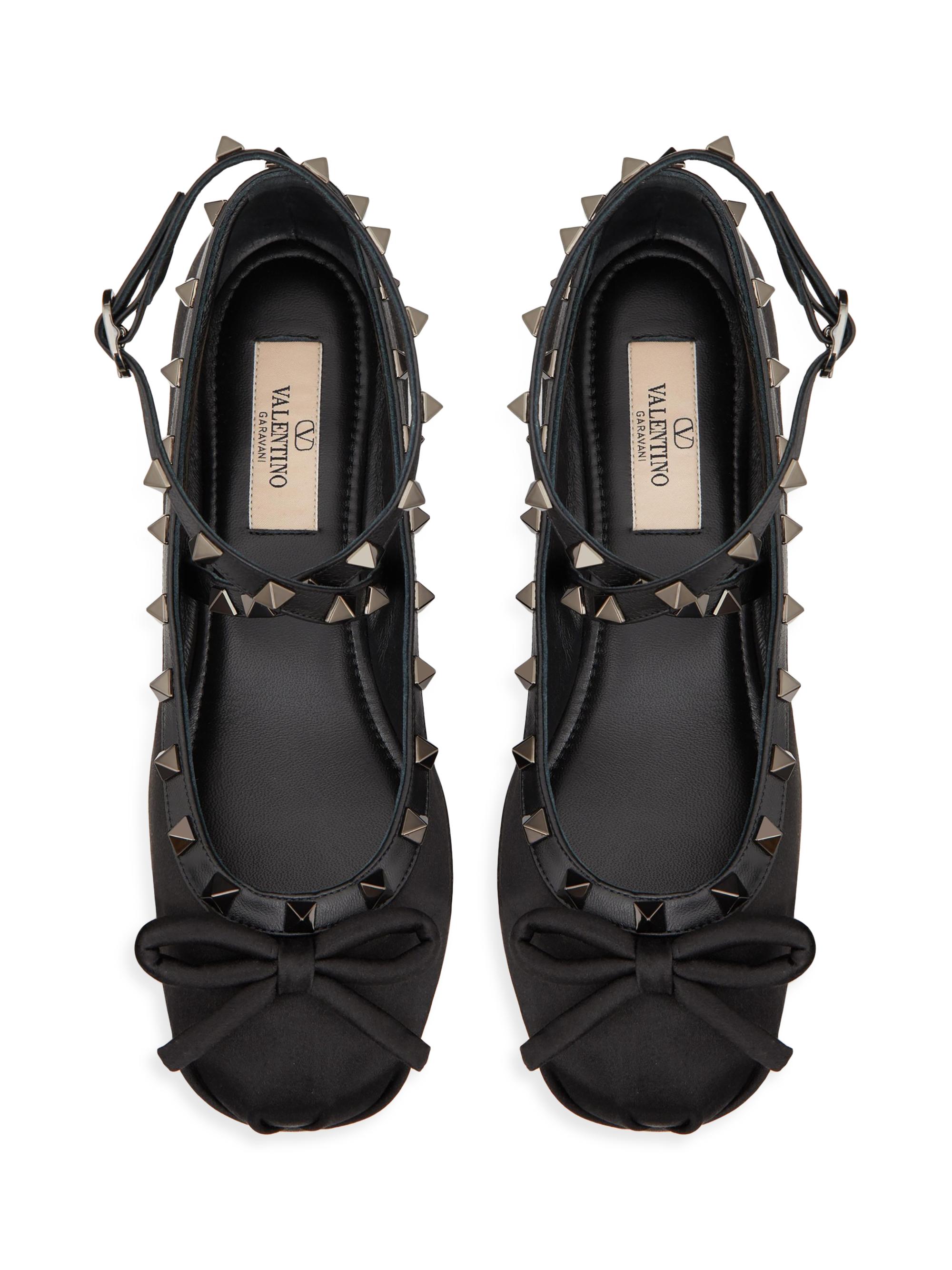 Valentino Garavani Rockstud Satin Ballerina Flats With Tone-On