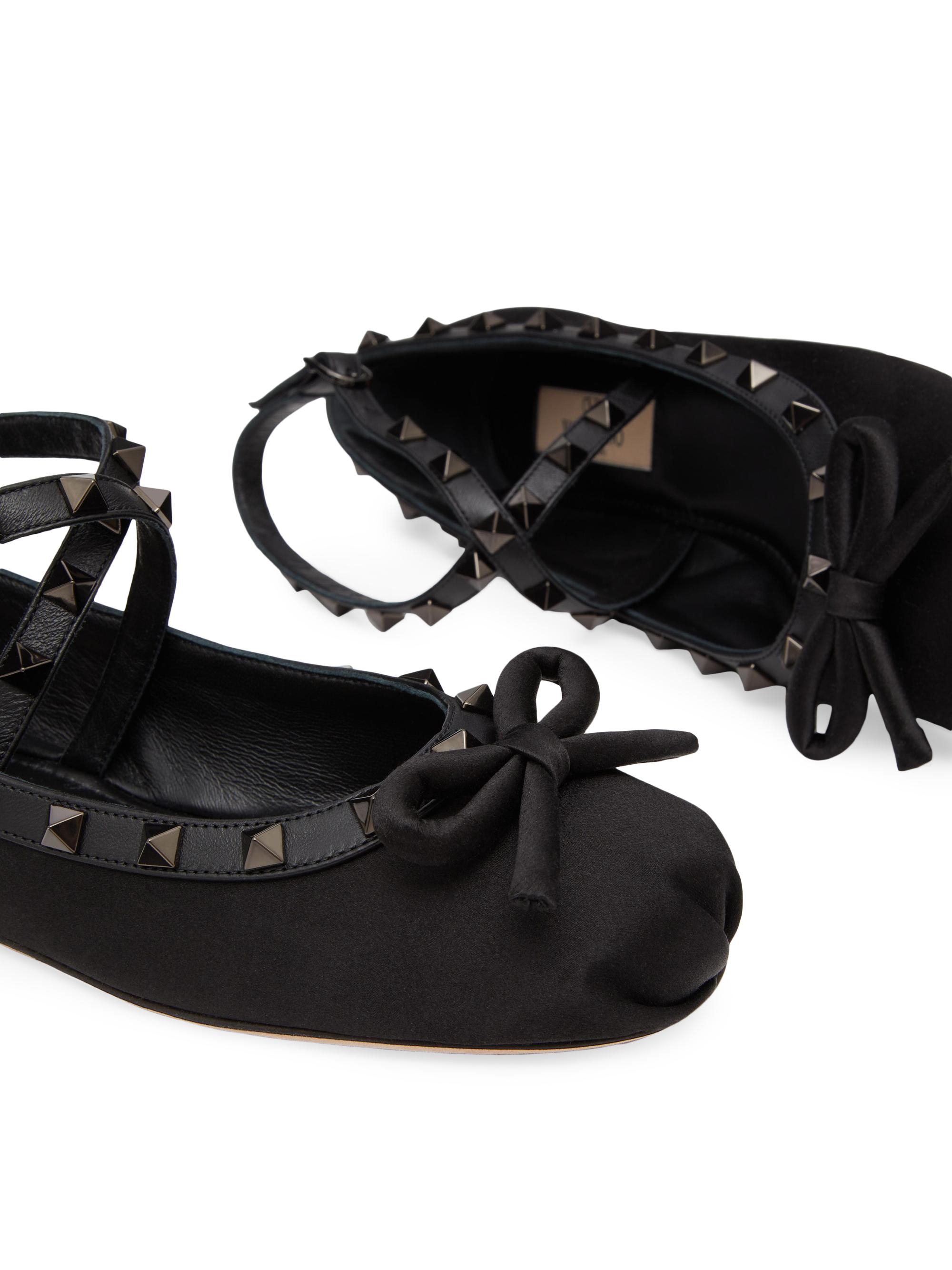 Valentino Garavani Rockstud Satin Ballerina Flats With Tone-On