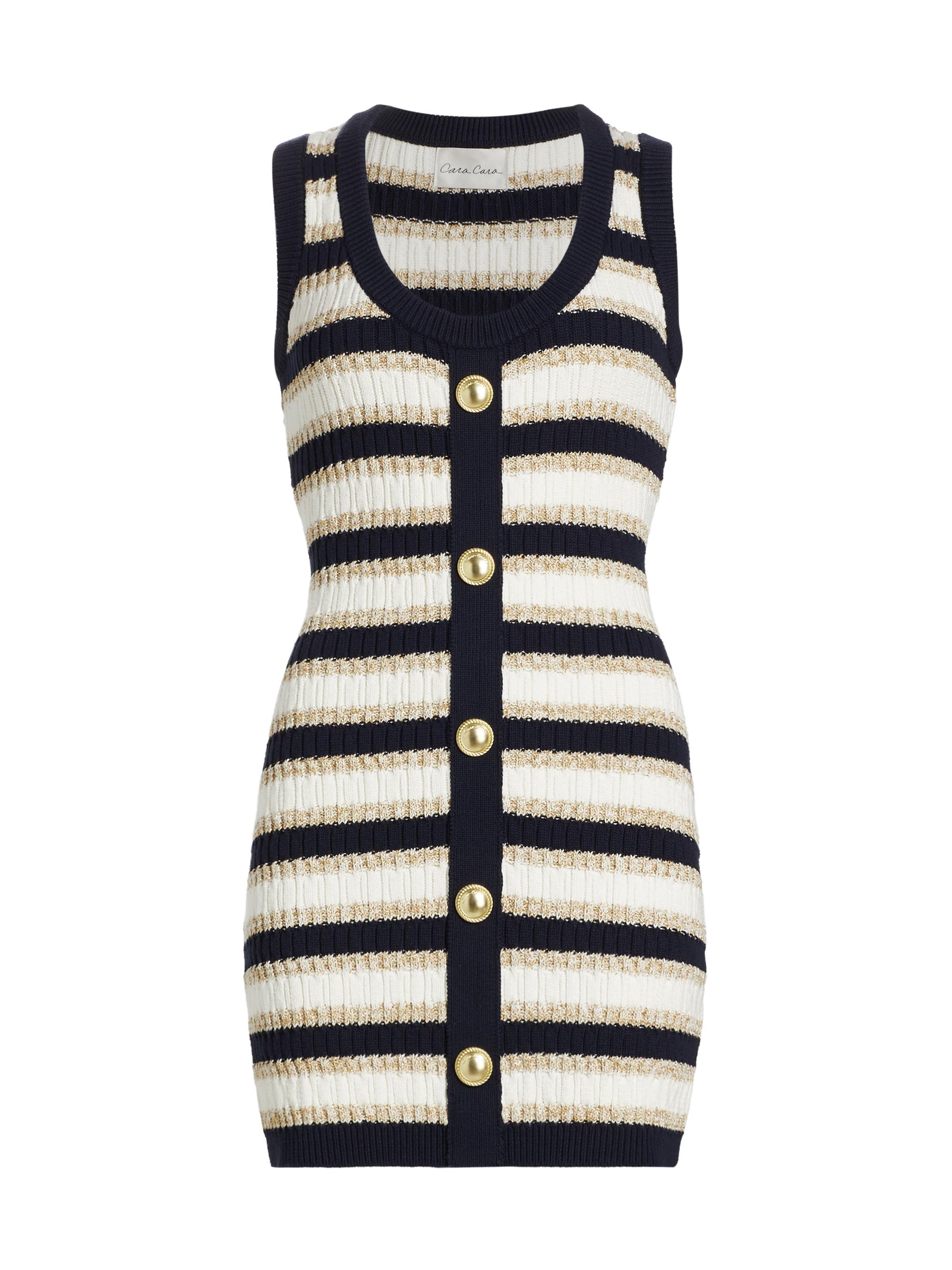 Cara Cara Women's Nicole Stripe Mini Sweaterdress - Navy White Lurex Stripe