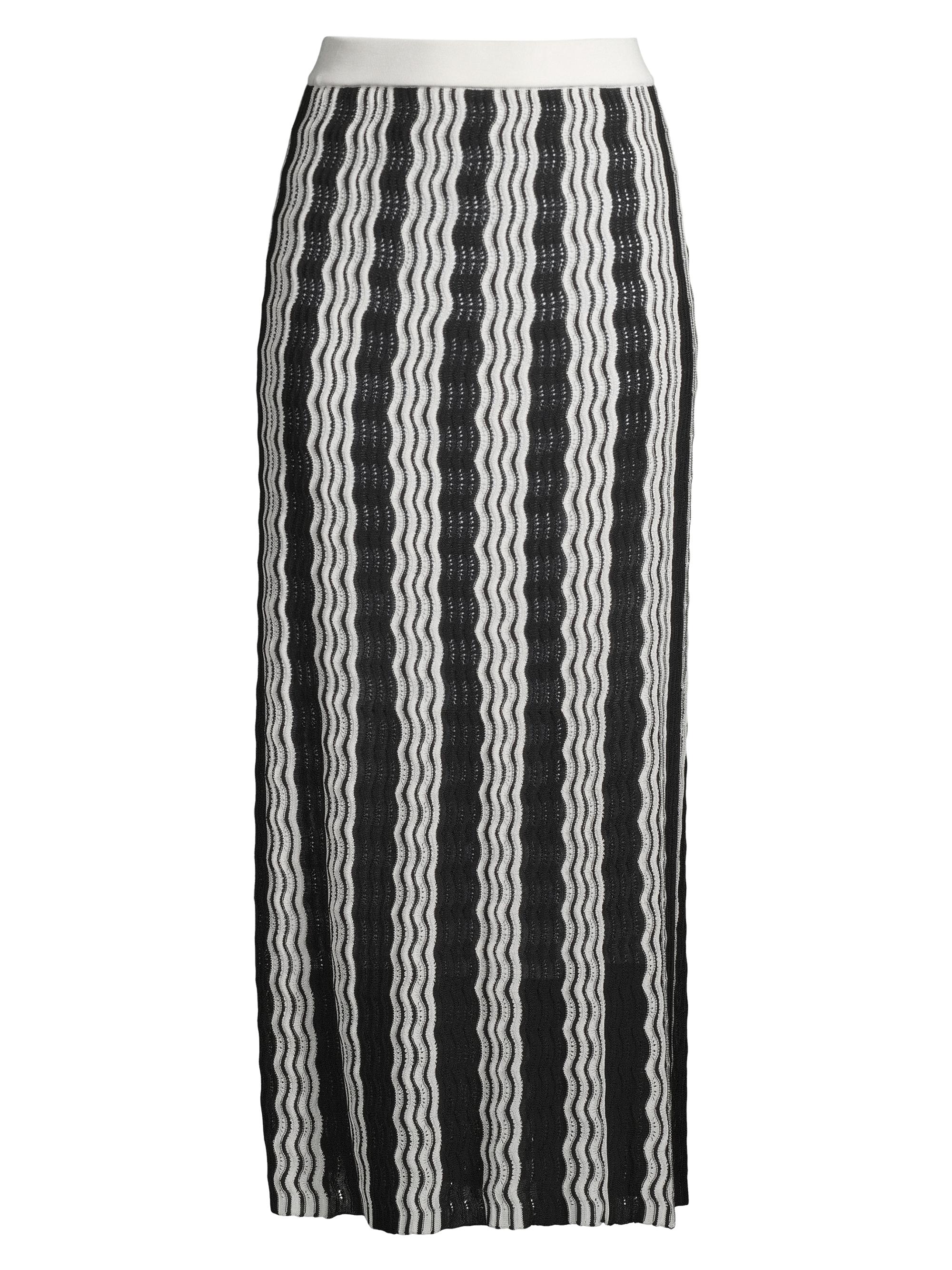 Misook Women's Pointelle Intarsia Knit Midi-Skirt - Black White
