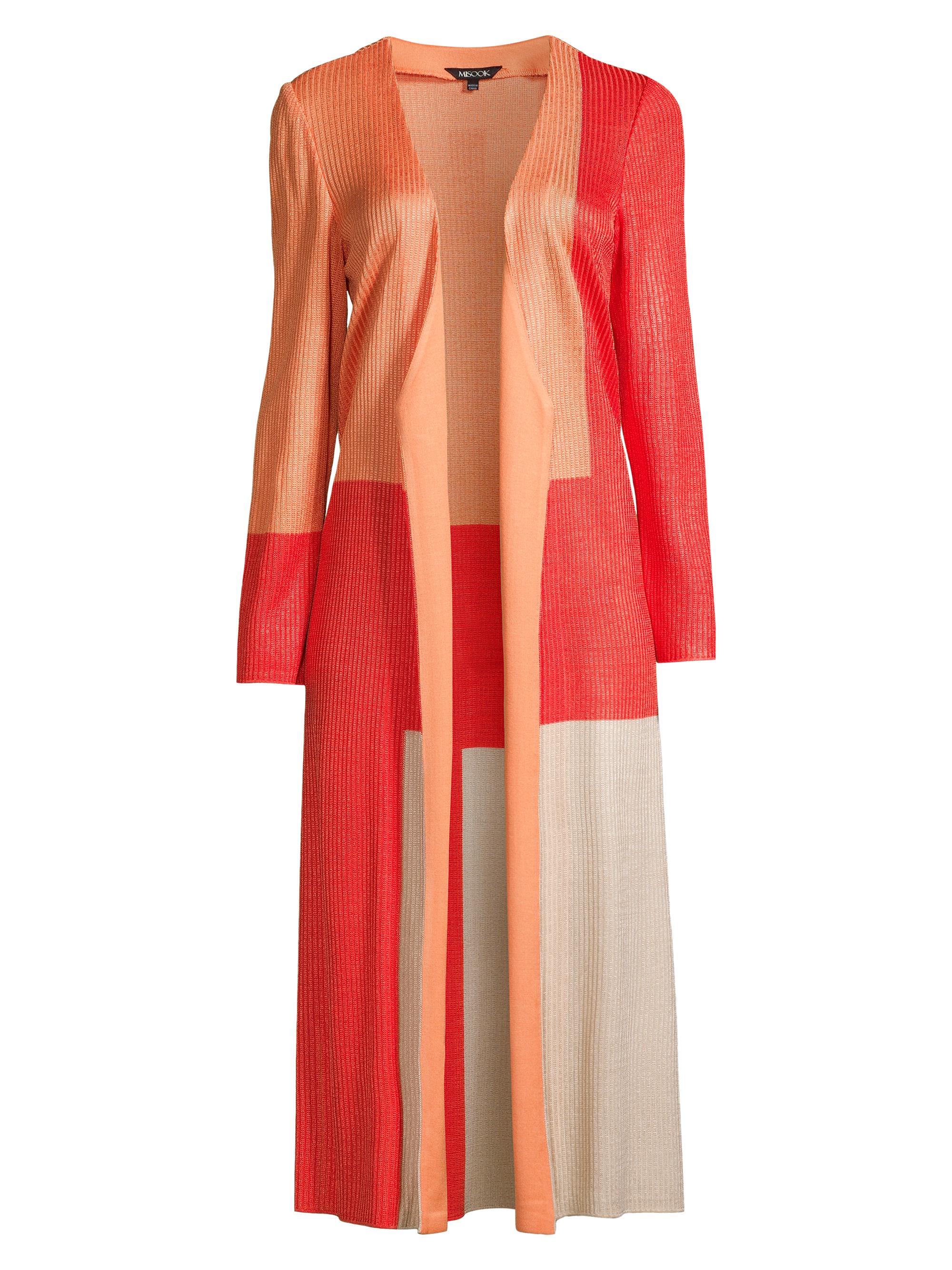 Misook Women's Long Colorblocked Cardigan - Spice Citrine Biscotti