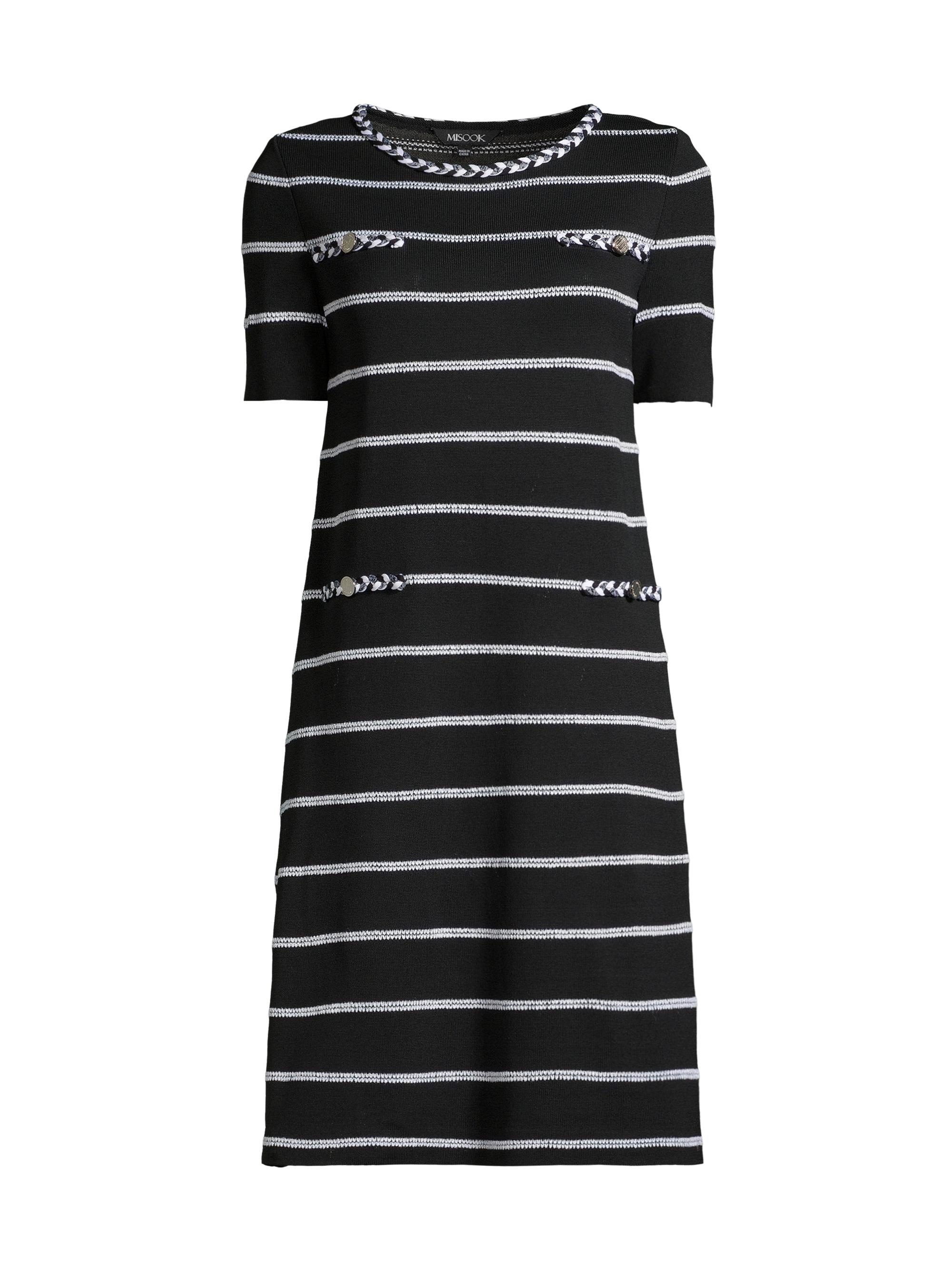 Misook Women's Textured Knit Shift Dress - Black White