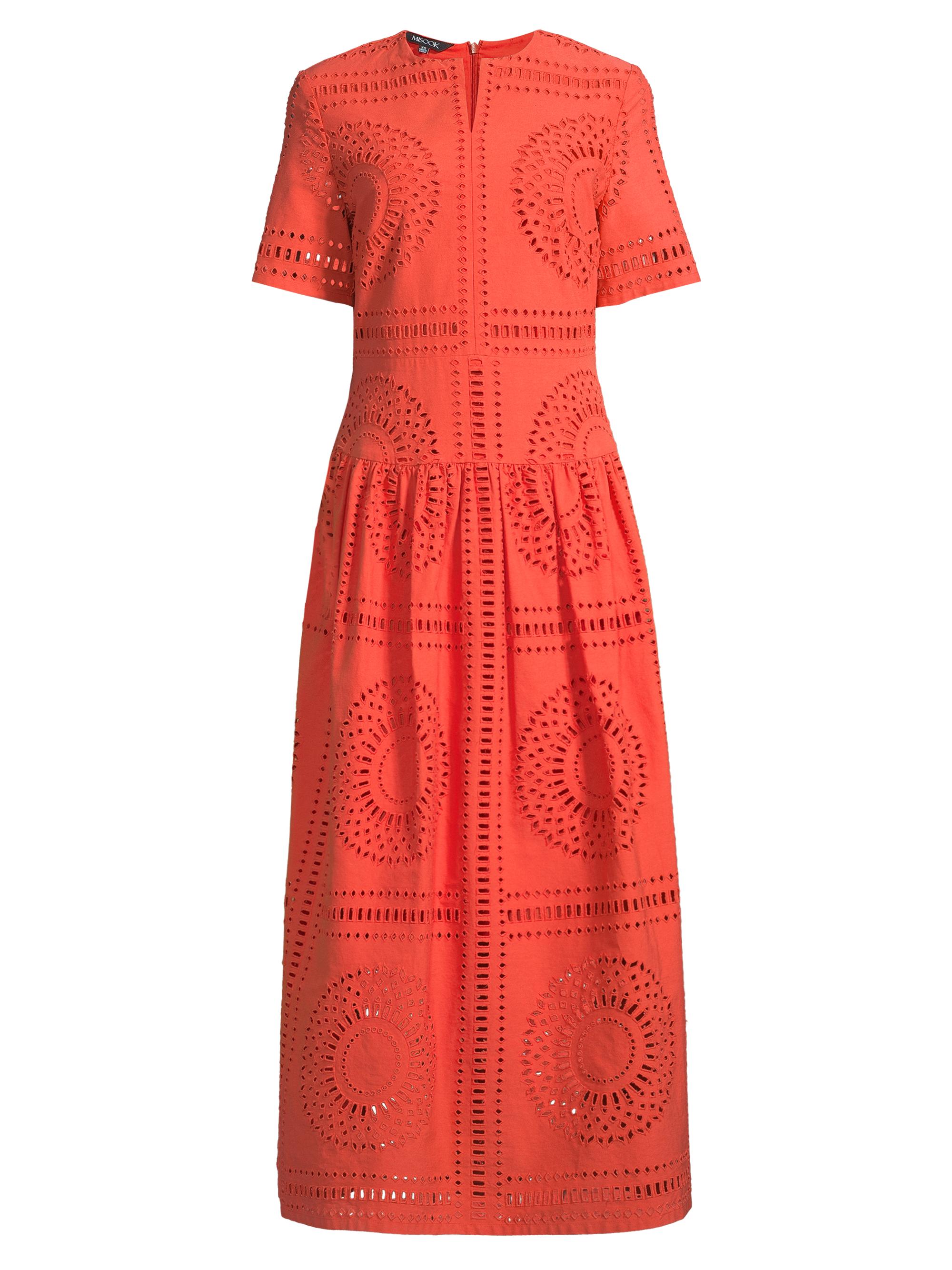 Misook Women's Eyelet Drop Waist Maxi Dress - Spice