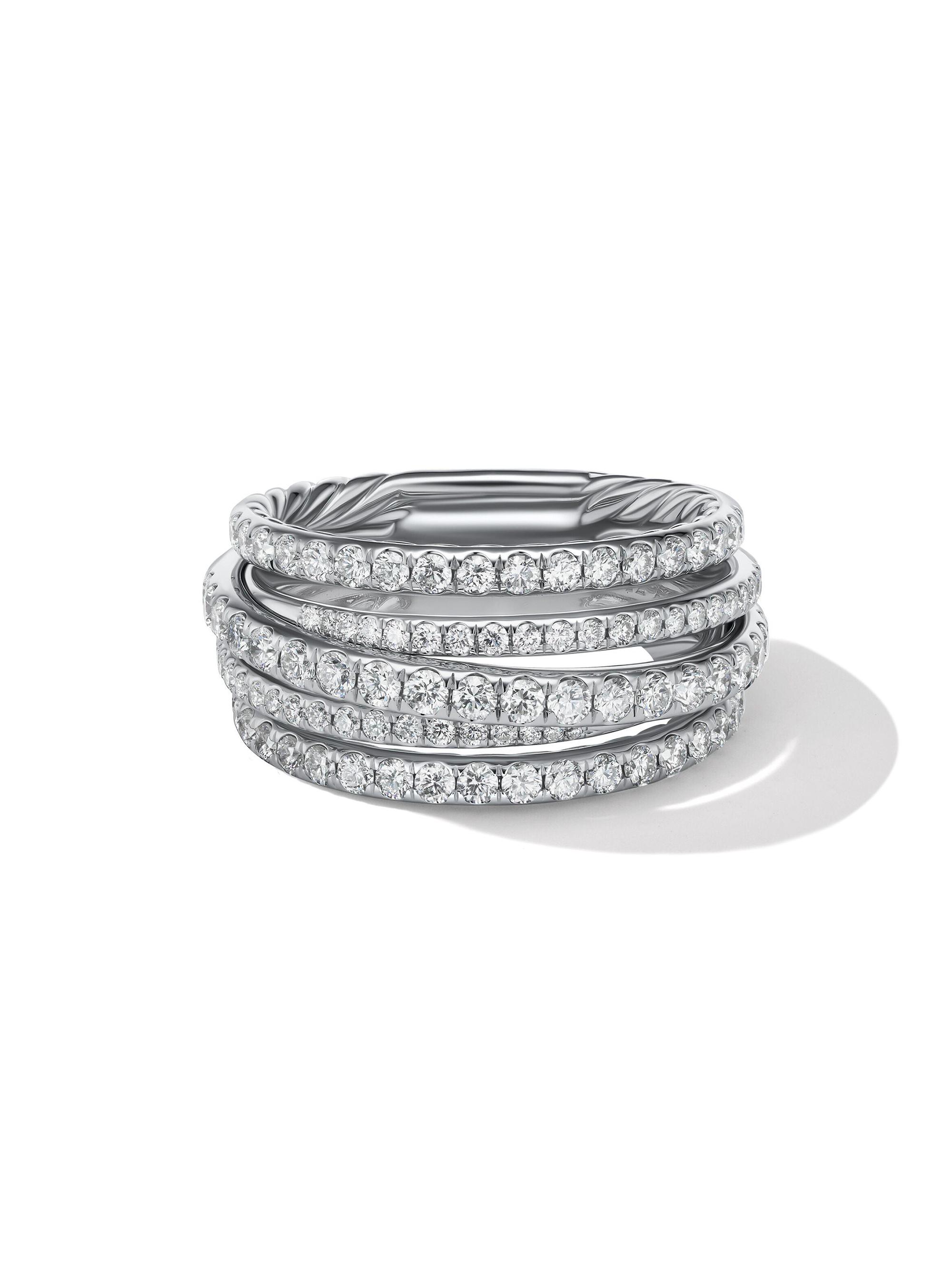 David Yurman Women's Pavé Crossover Ring in 18K White Gold - Silver