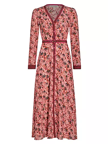 Lea Silk Floral Long-Sleeve Midi Dress