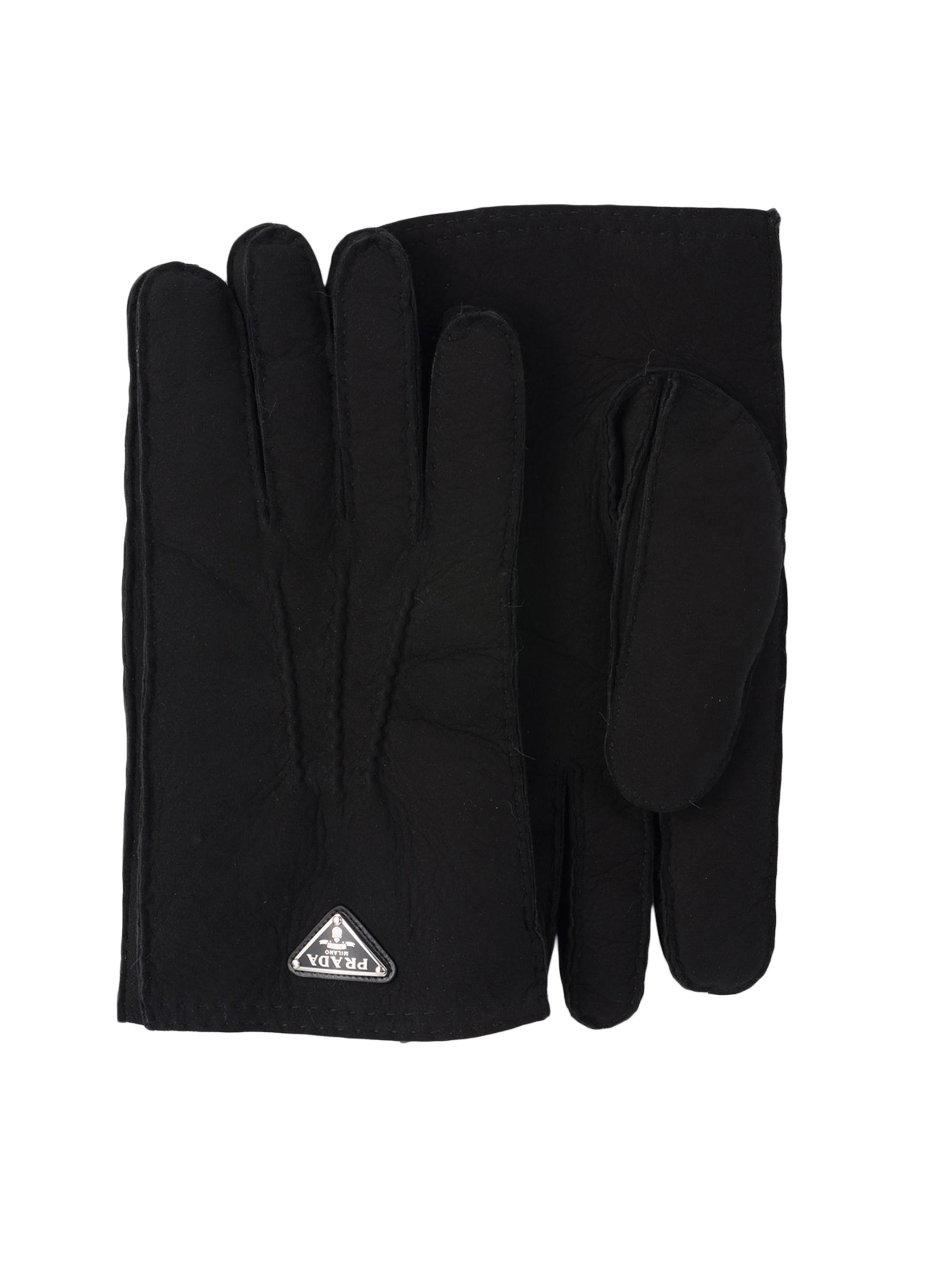 Prada Men's Suede Sheepskin Gloves - Black
