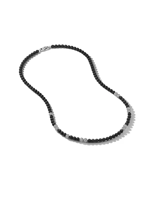 David Yurman Men's Spiritual Beads Necklace in Sterling Silver - Black Onyx - Size 26