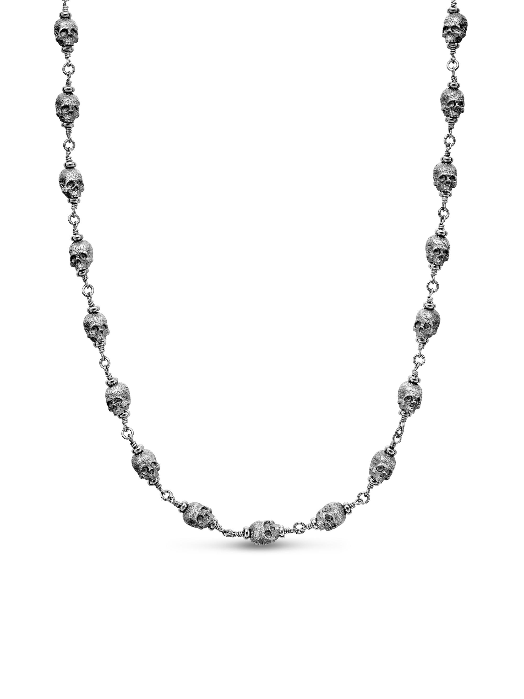 David Yurman Men's Memento Mori Skull Rosary Necklace in Sterling Silver, 9mm - Silver