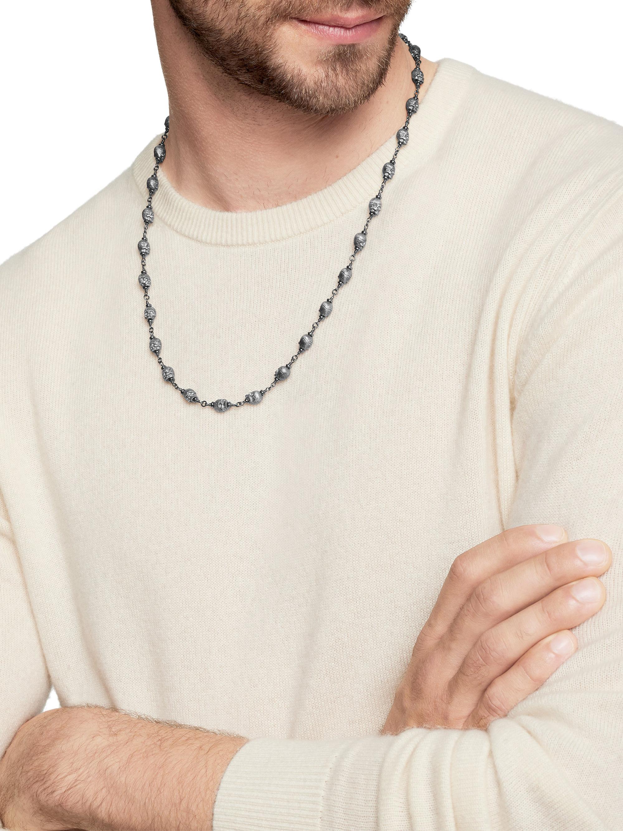 David Yurman Memento Mori Skull Rosary Necklace in Sterling Silver