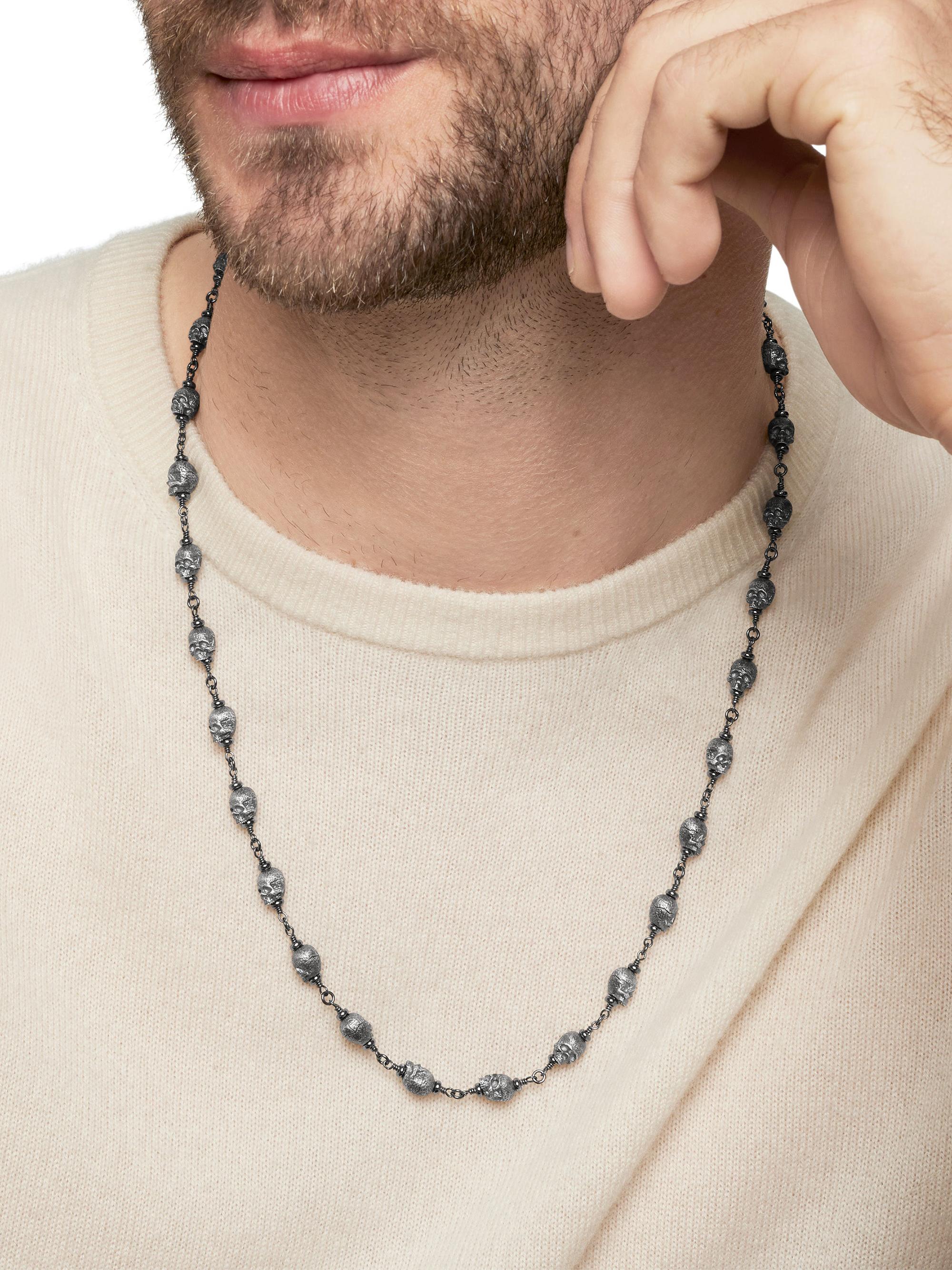 David Yurman Memento Mori Skull Rosary Necklace in Sterling Silver